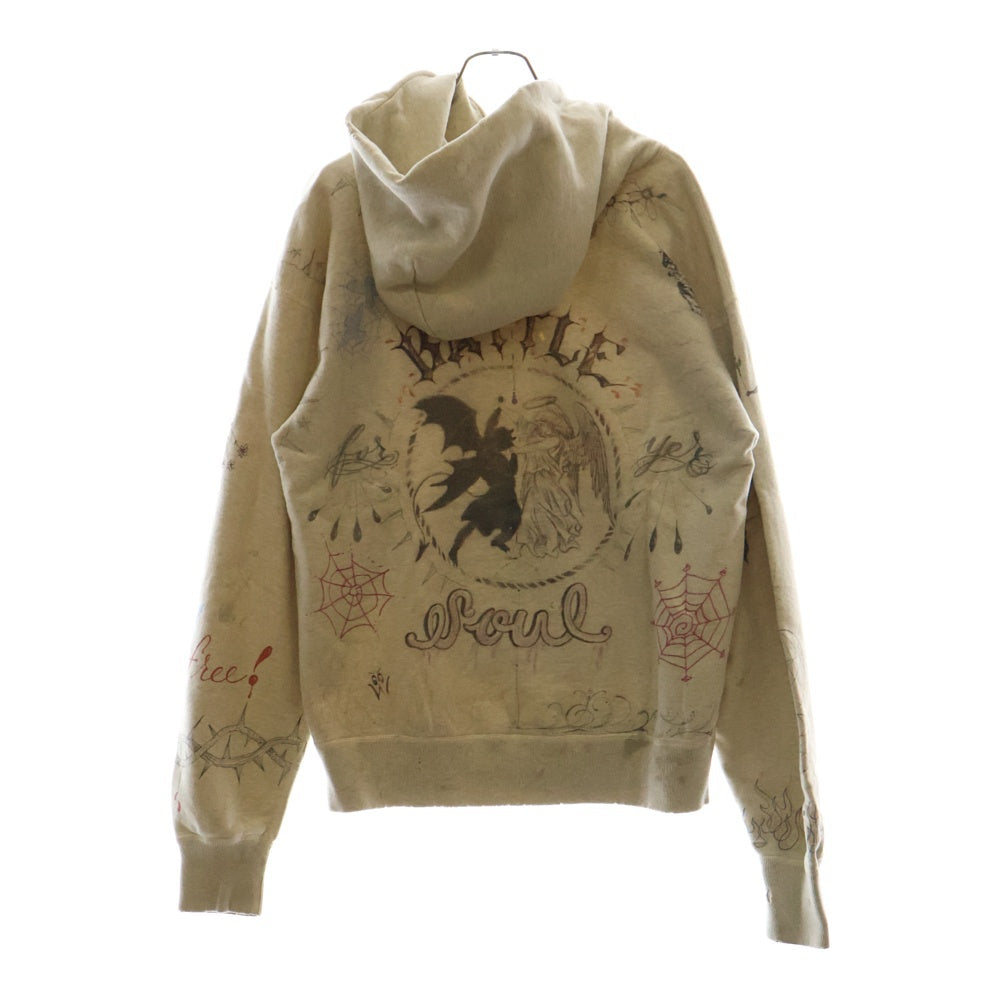 SAINT MICHAEL(セントマイケル) 21AW HOODIE DR.WOO ドクターウー グラフィック ダメージ加工プルオーバースウェットパーカー フーディー アイボリー SM-A21-0000-056