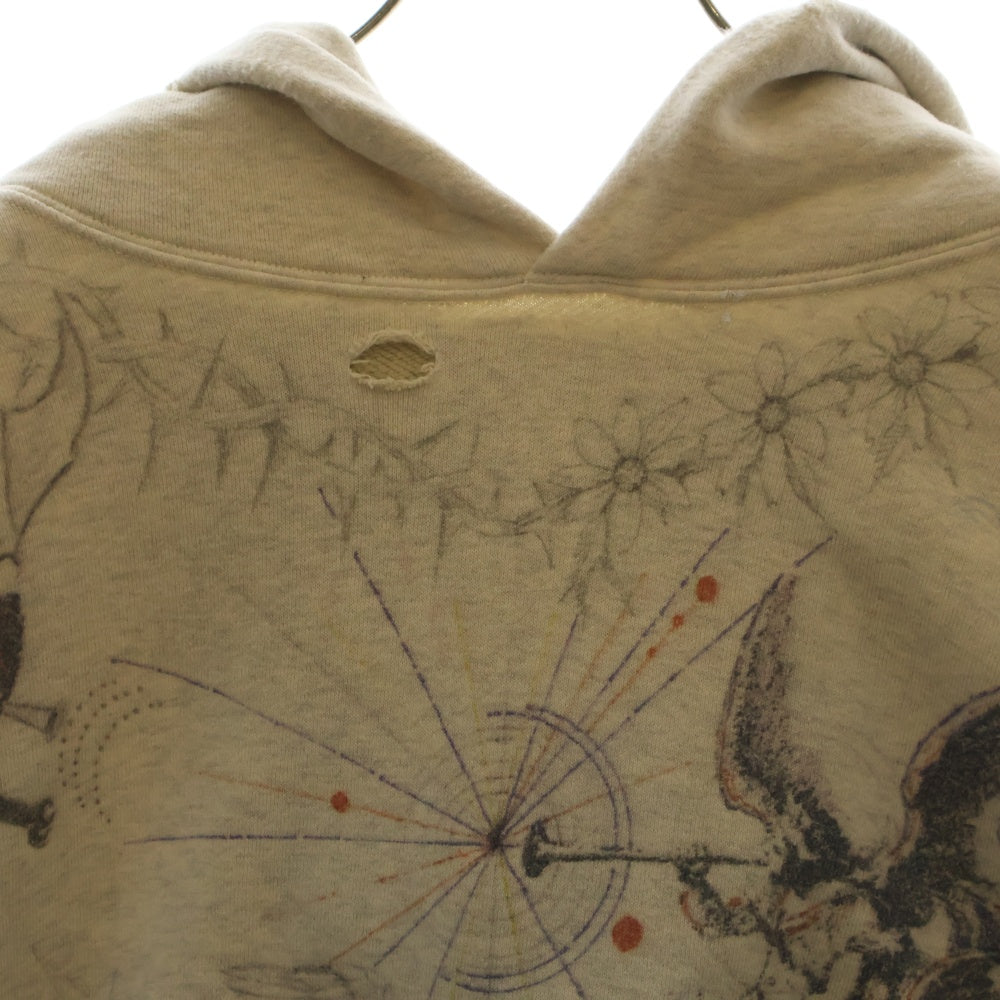 SAINT MICHAEL(セントマイケル) 21AW HOODIE DR.WOO ドクターウー グラフィック ダメージ加工プルオーバースウェットパーカー フーディー アイボリー SM-A21-0000-056