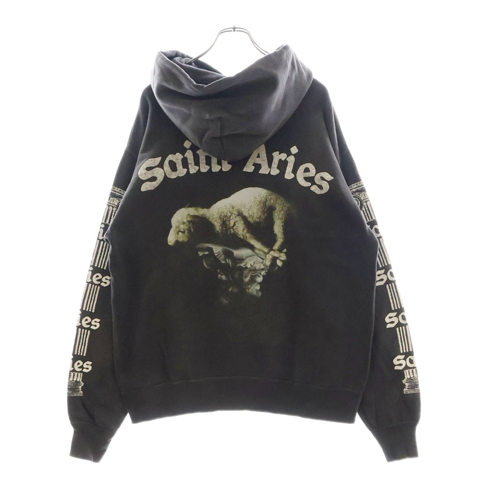 SAINT MICHAEL(セントマイケル) 23AW ×ARIES ARS HOODIE ST ARIES アリーズ ダメージ加工プルオーバースウェットパーカー フーディー グレー SM-A23-0000-C03