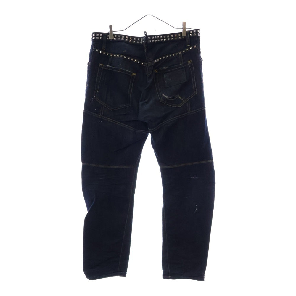 DSQUARED2(ディースクエアード) 12SS Tidy Biker Jean スタッズ ダメージ加工ペイントデニムパンツ インディゴ S74LA0397