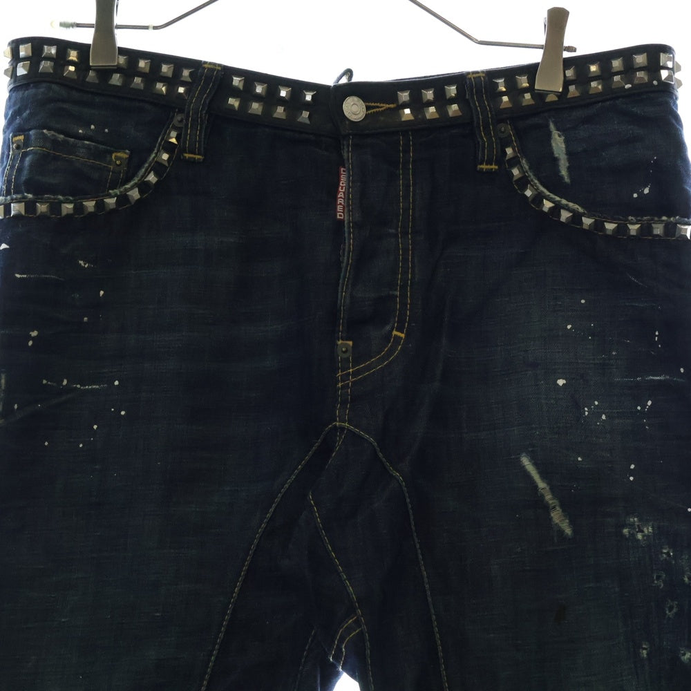 DSQUARED2(ディースクエアード) 12SS Tidy Biker Jean スタッズ ダメージ加工ペイントデニムパンツ インディゴ S74LA0397