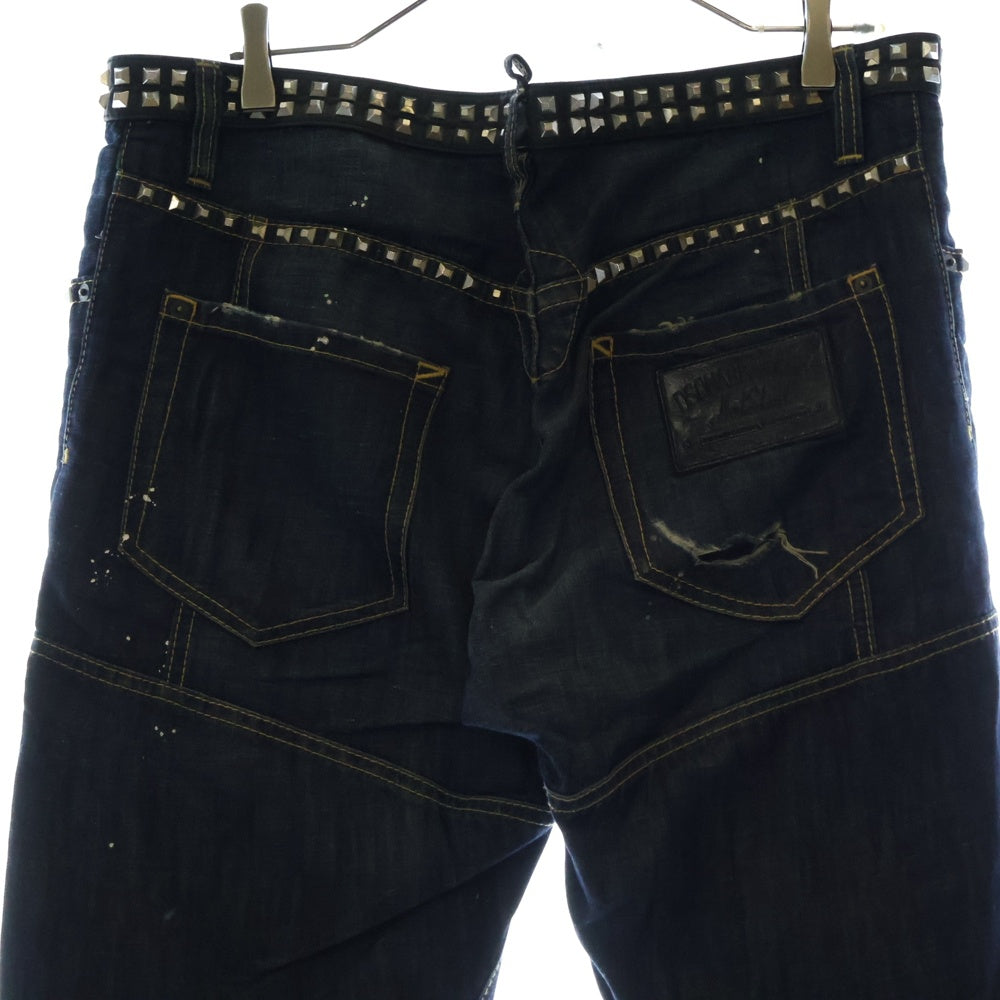 DSQUARED2(ディースクエアード) 12SS Tidy Biker Jean スタッズ ダメージ加工ペイントデニムパンツ インディゴ S74LA0397