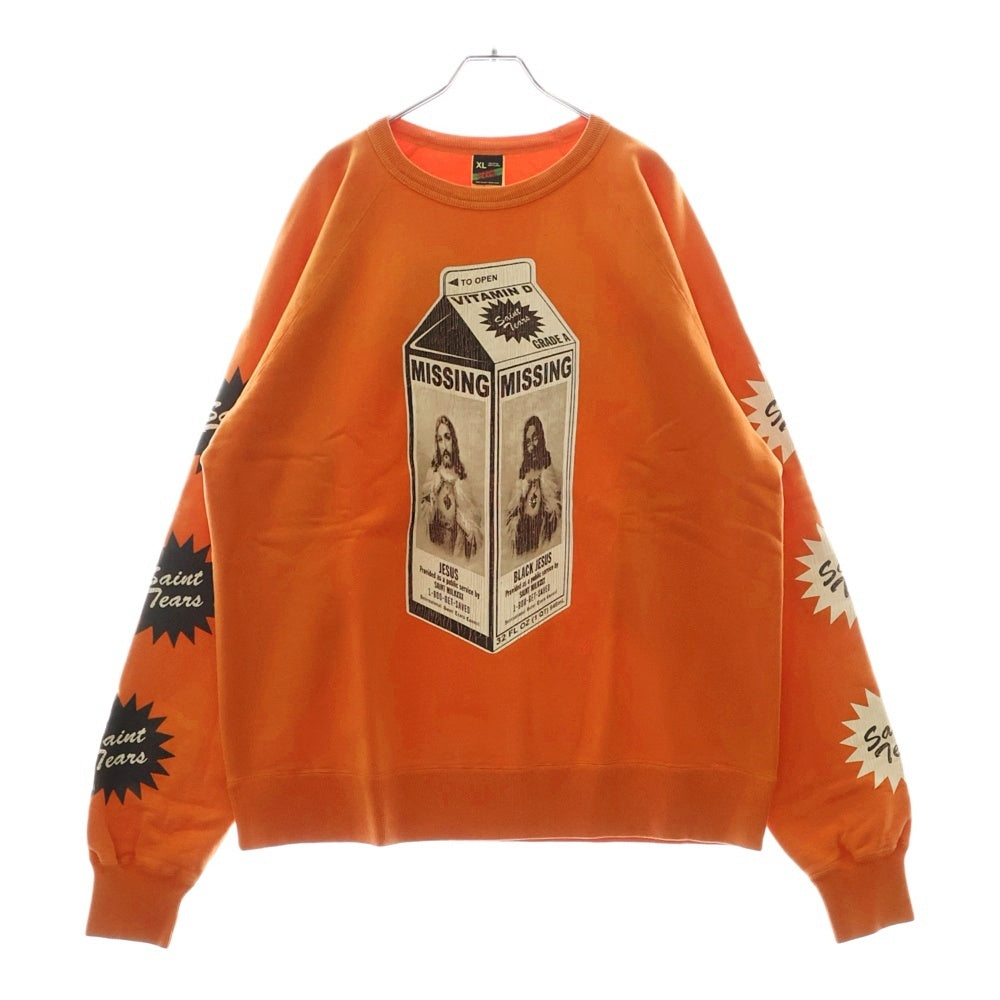 SAINT MICHAEL(セントマイケル) 22AW ×DENIM TEARS DT SWT SHIRT MILK PACK デニムティアーズ ダメージ加工 クルーネックスウェットトレーナー オレンジ SM-A22-0000-090