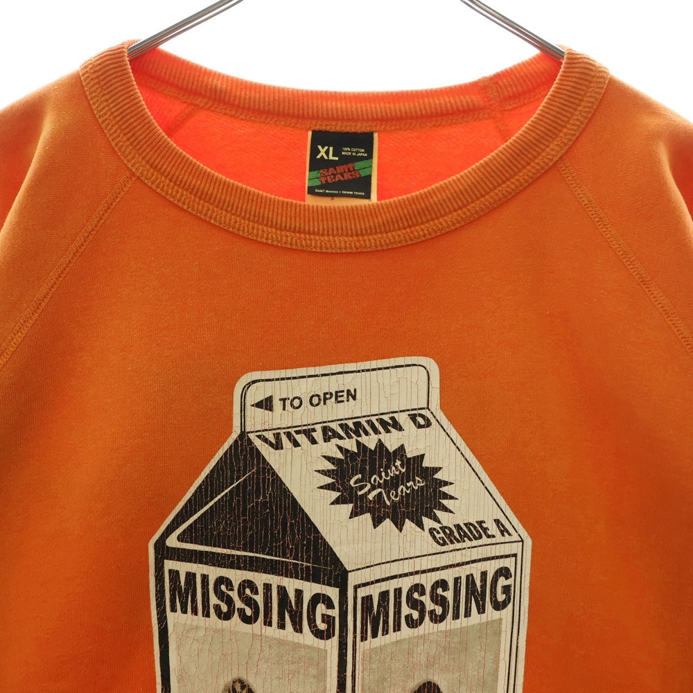 SAINT MICHAEL(セントマイケル) 22AW ×DENIM TEARS DT SWT SHIRT MILK PACK デニムティアーズ ダメージ加工 クルーネックスウェットトレーナー オレンジ SM-A22-0000-090