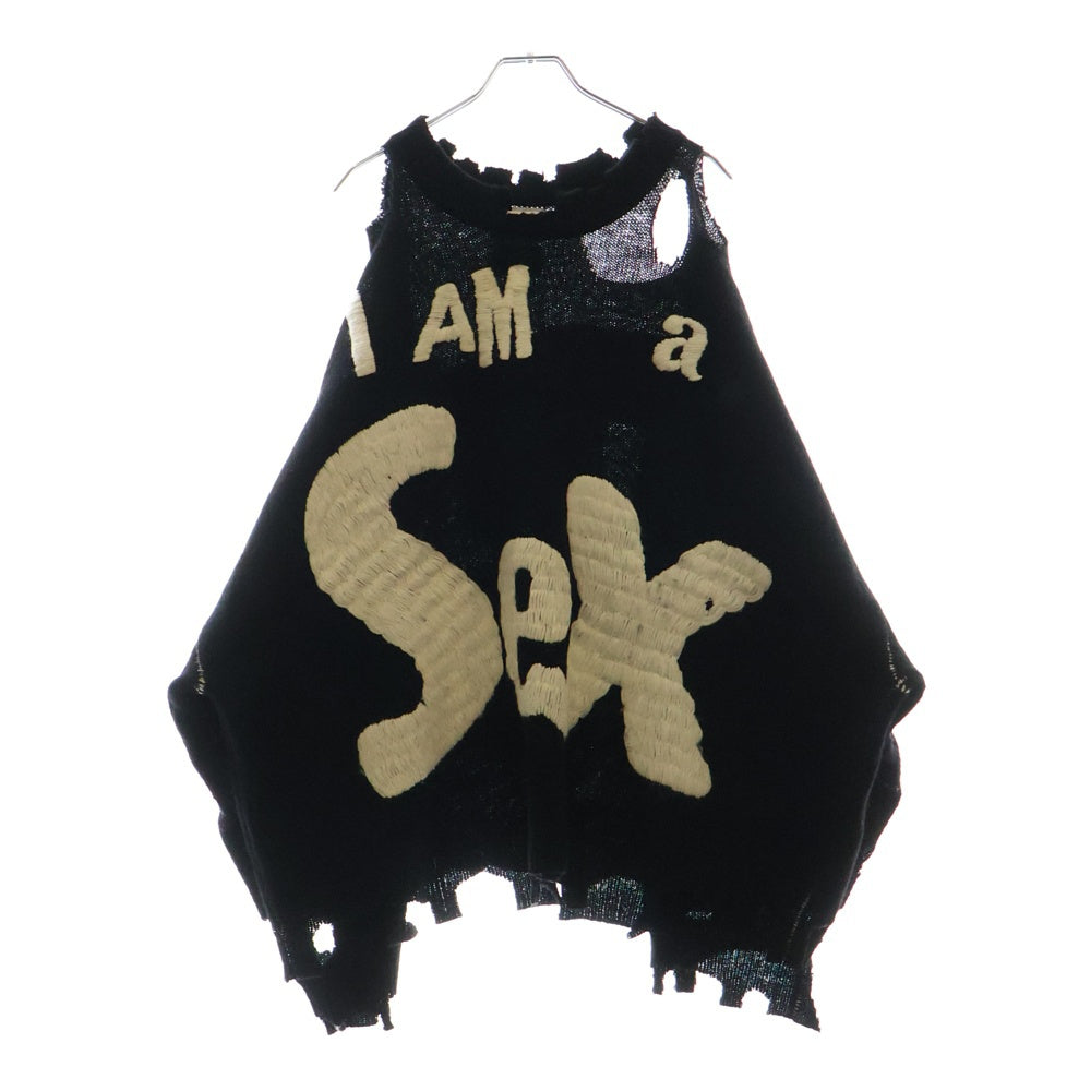 SAINT MICHAEL(セントマイケル) 24AW ×SEX PISTOLS SP CREW KNT I AM A セックスピストルズ ダメージ加工 クルーネックニットセーター ブラック SM-YS1-0000-C24