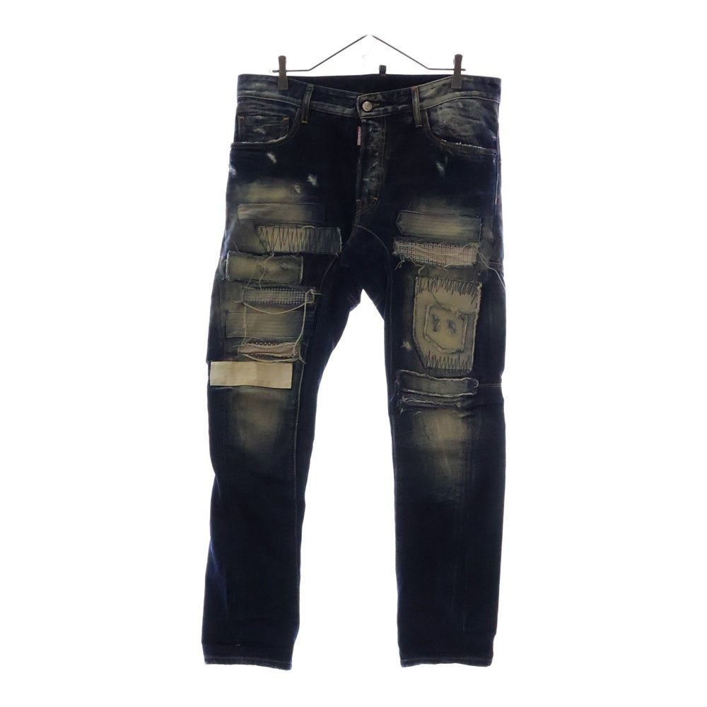 DSQUARED2(ディースクエアード) 14AW Tidy Biker Jean ダメージ加工 パッチワークスキニーデニムパンツ インディゴ S71LA0814