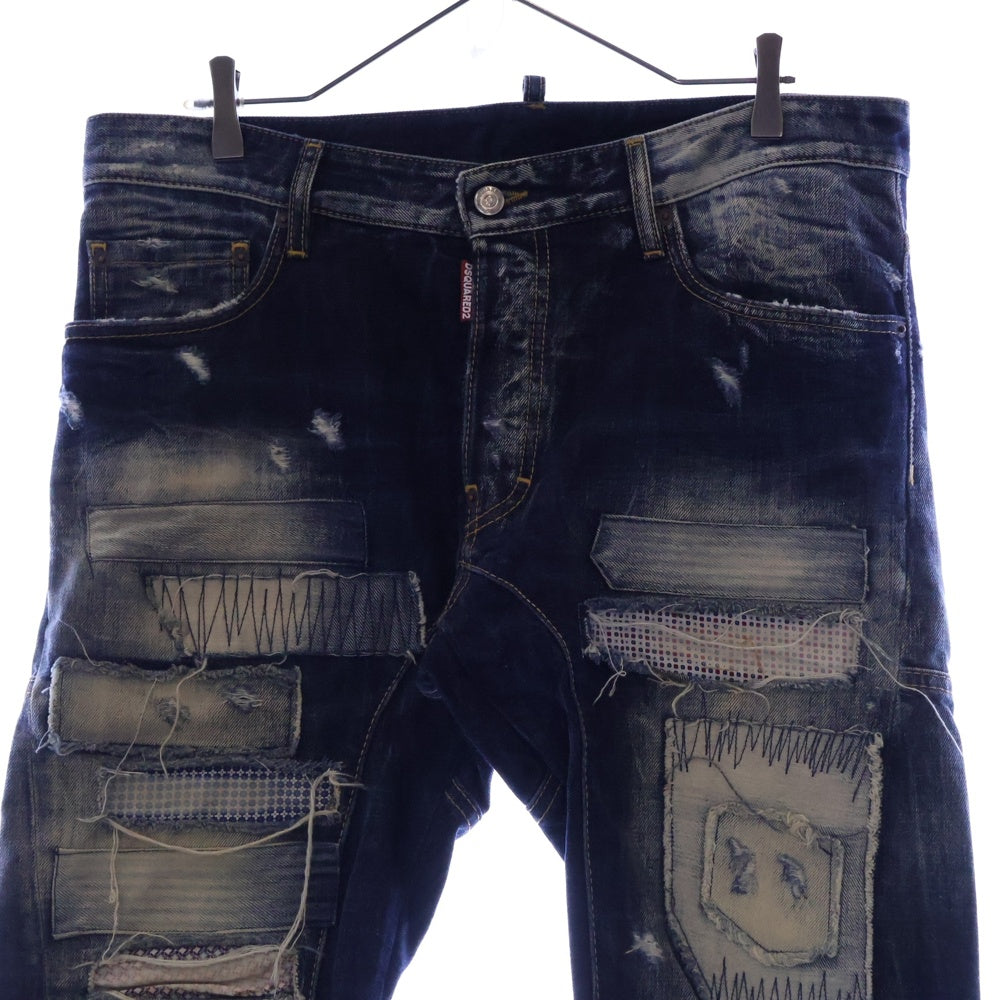 DSQUARED2(ディースクエアード) 14AW Tidy Biker Jean ダメージ加工 パッチワークスキニーデニムパンツ インディゴ S71LA0814
