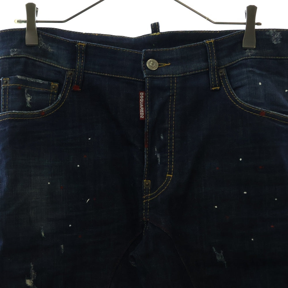 DSQUARED2(ディースクエアード) 17AW Tidy Biker Jean ダメージ加工 ペイントスキニーデニムパンツ インディゴ S74LB0203