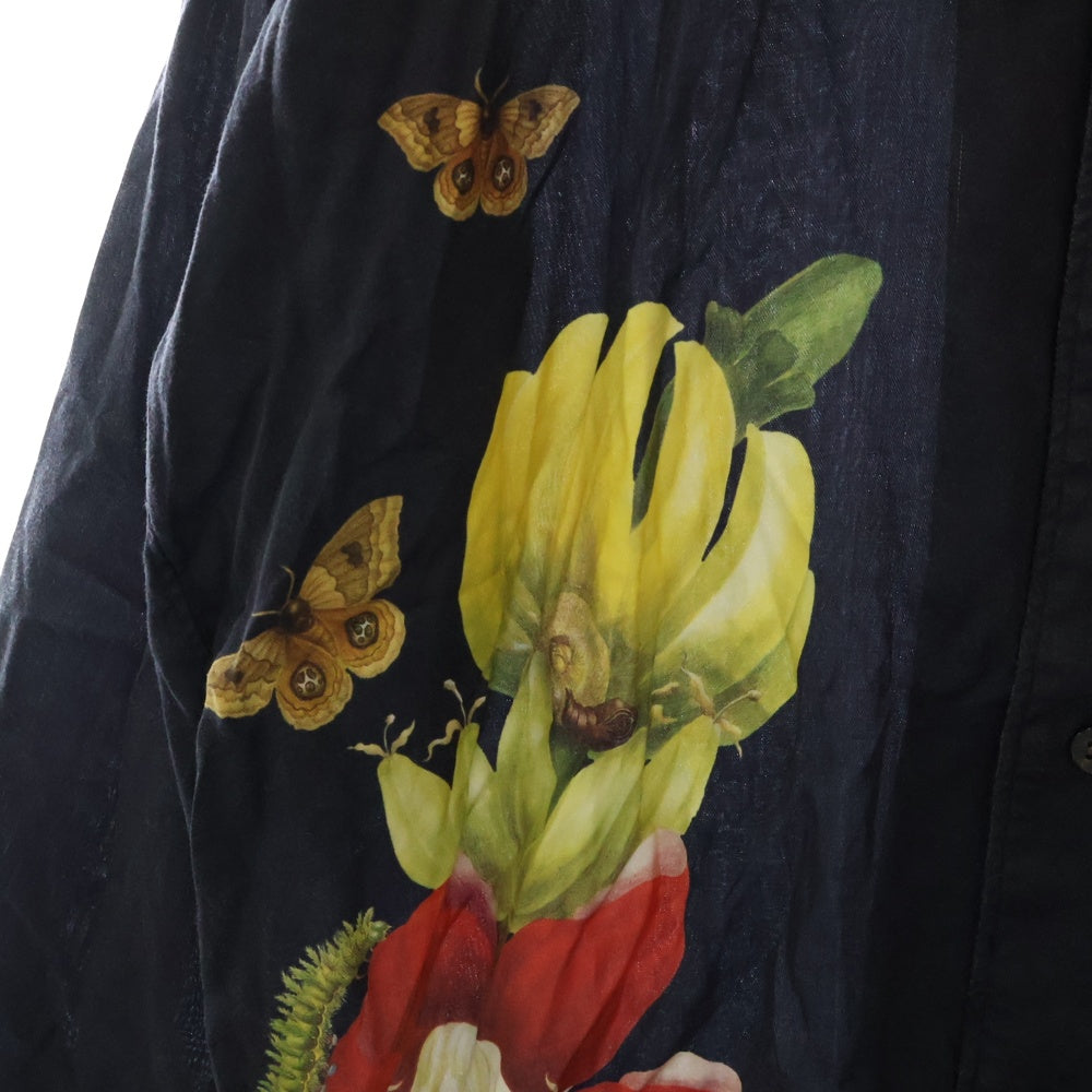 UNUSED(アンユーズド) Open Collar Printed Shirt 花柄長袖シャツ ネイビー US2316