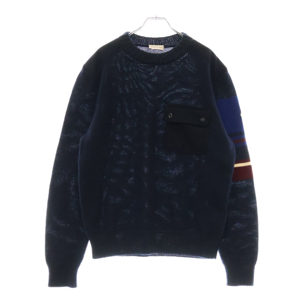 MONCLER(モンクレール) GIROCOLLO TRICOT ロゴワッペン クルーネックウールニットセーター ネイビー H20919C00023
