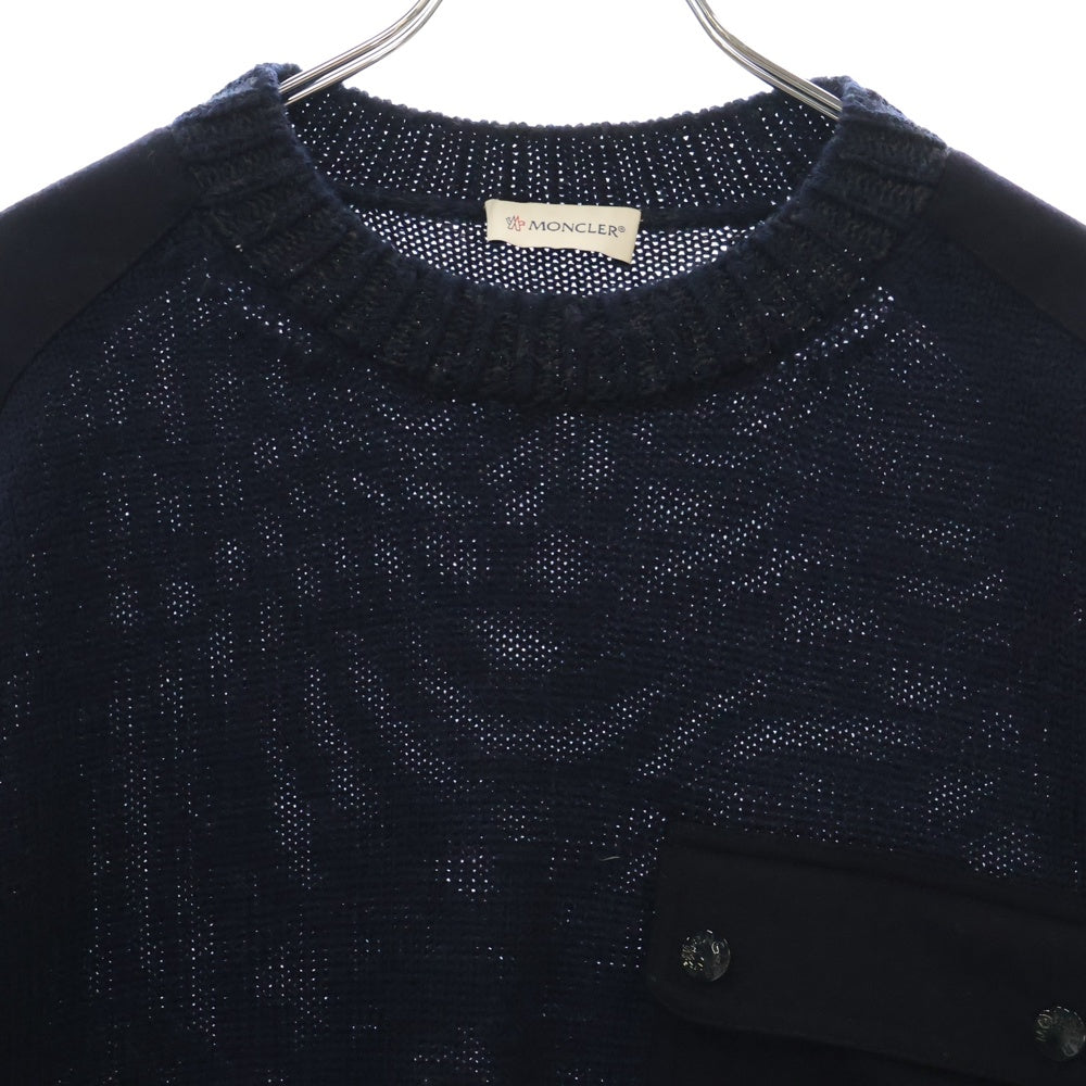 MONCLER(モンクレール) GIROCOLLO TRICOT ロゴワッペン クルーネックウールニットセーター ネイビー H20919C00023