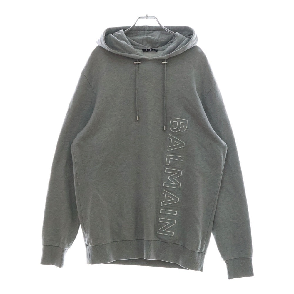 BALMAIN(バルマン) Logo Embossed Drawstring Hoodie エンブロイダリーロゴドローストリングフーディー プルオーバーパーカー JT046BC22 グレー