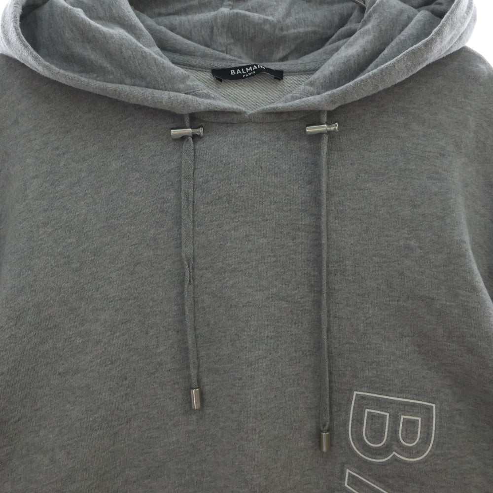 BALMAIN(バルマン) Logo Embossed Drawstring Hoodie エンブロイダリーロゴドローストリングフーディー プルオーバーパーカー JT046BC22 グレー