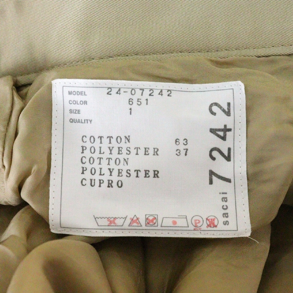 Sacai(サカイ) 24SS Gabardine Pants ベルト付きノータックコットンチブーノツカットフレアロングパンツ レディース 24-07242 ベージュ