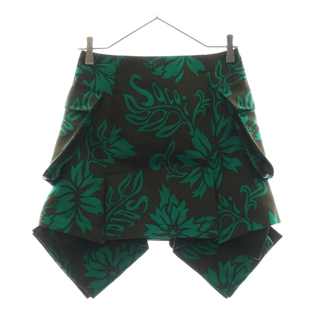 Sacai(サカイ) 24SS Floral Print Skirt フローラルプリントスカート カーゴポケットラップスカート レディース 24-07052 ブラウン/グリーン