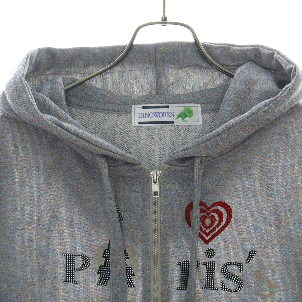 DINOWORKS(ディノワークス) PORIS SHINE HOODIE ジップアップフーディー パーカー ラメ加工 グレー レディース