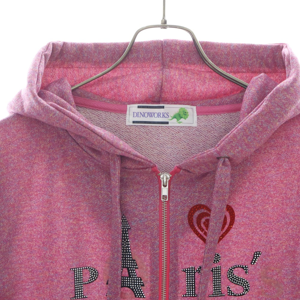 DINOWORKS(ディノワークス) PORIS SHINE HOODIE ジップアップフーディー パーカー ラメ加工 ピンク レディース
