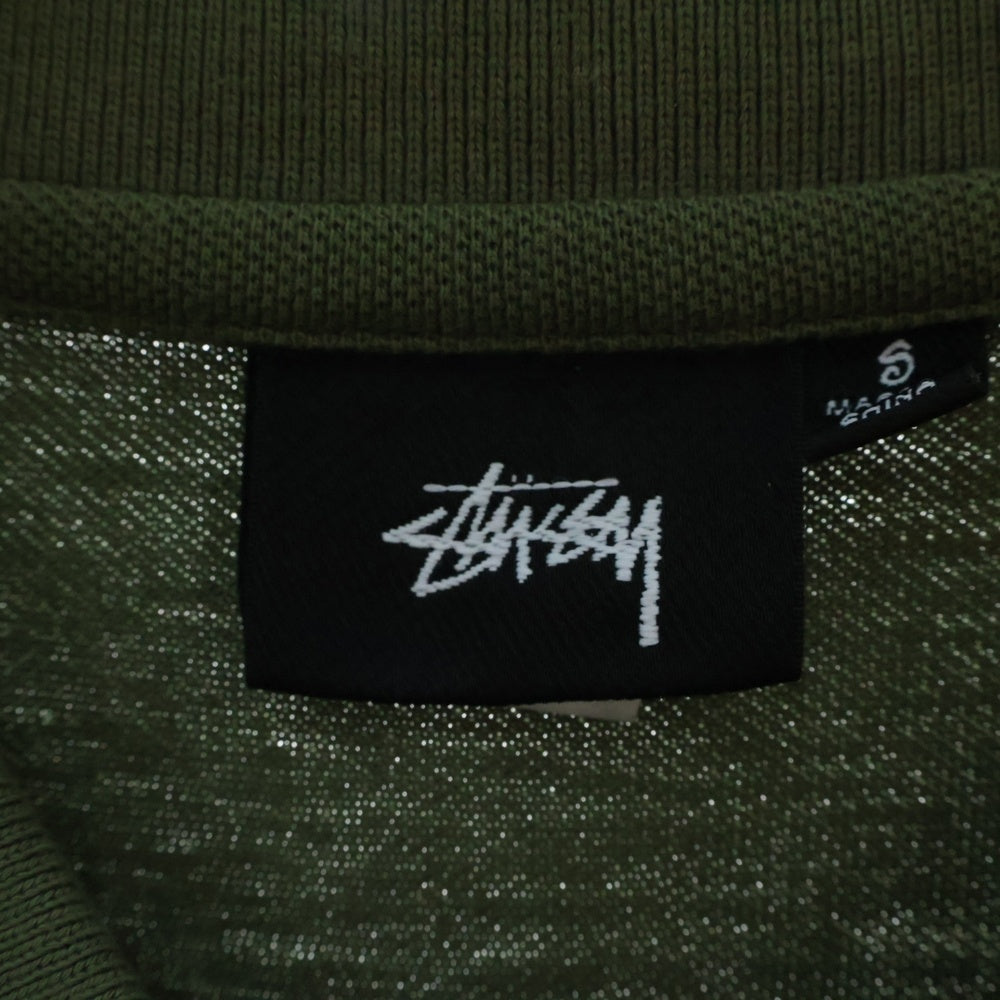 STUSSY(ステューシー) Pique Polo ロゴ刺繍半袖ポロシャツ カーキ