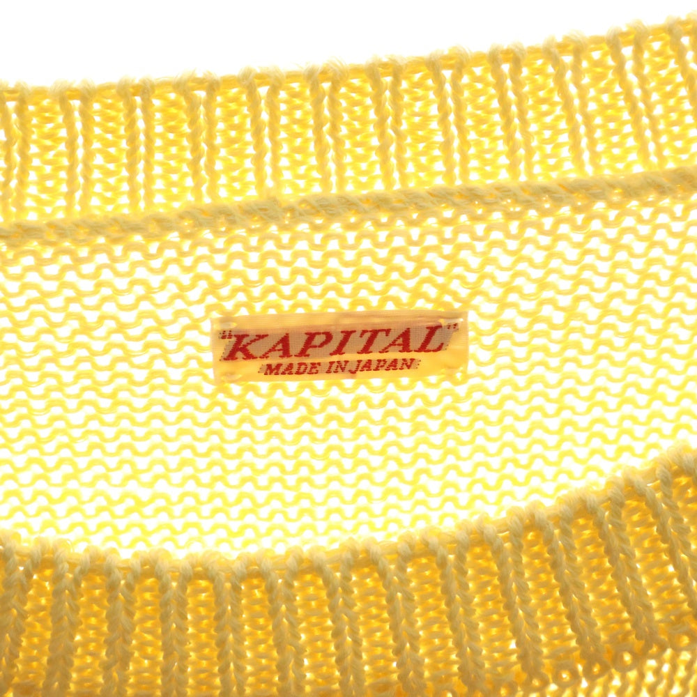 KAPITAL(キャピタル) 5G Cotton Knit Piano & Sun Face Crew Sweater クルーネックニットセーター イエロー K2502KN018