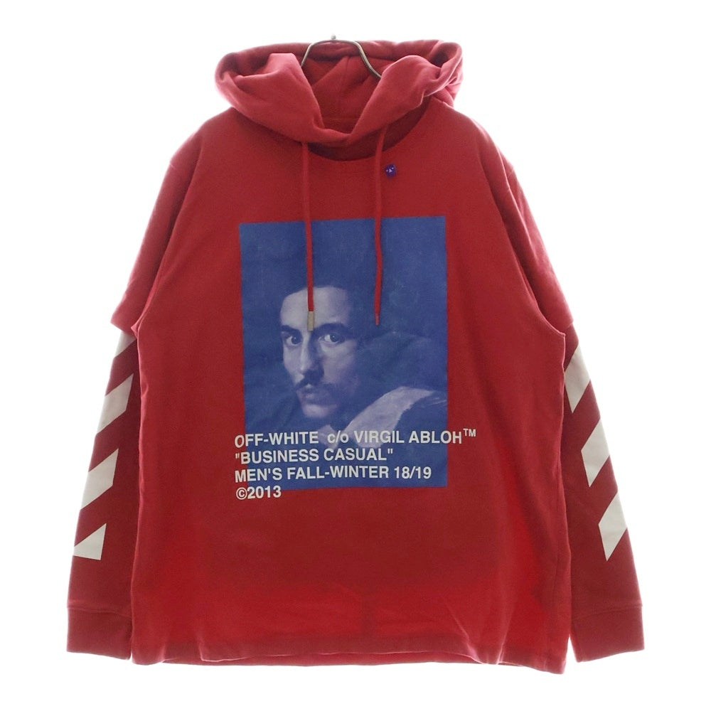 OFF-WHITE(オフホワイト) 18AW Diagonal Berini Layered Hoodie レイヤード プルオーバースウェットパーカー レッド OMBB042F18192011