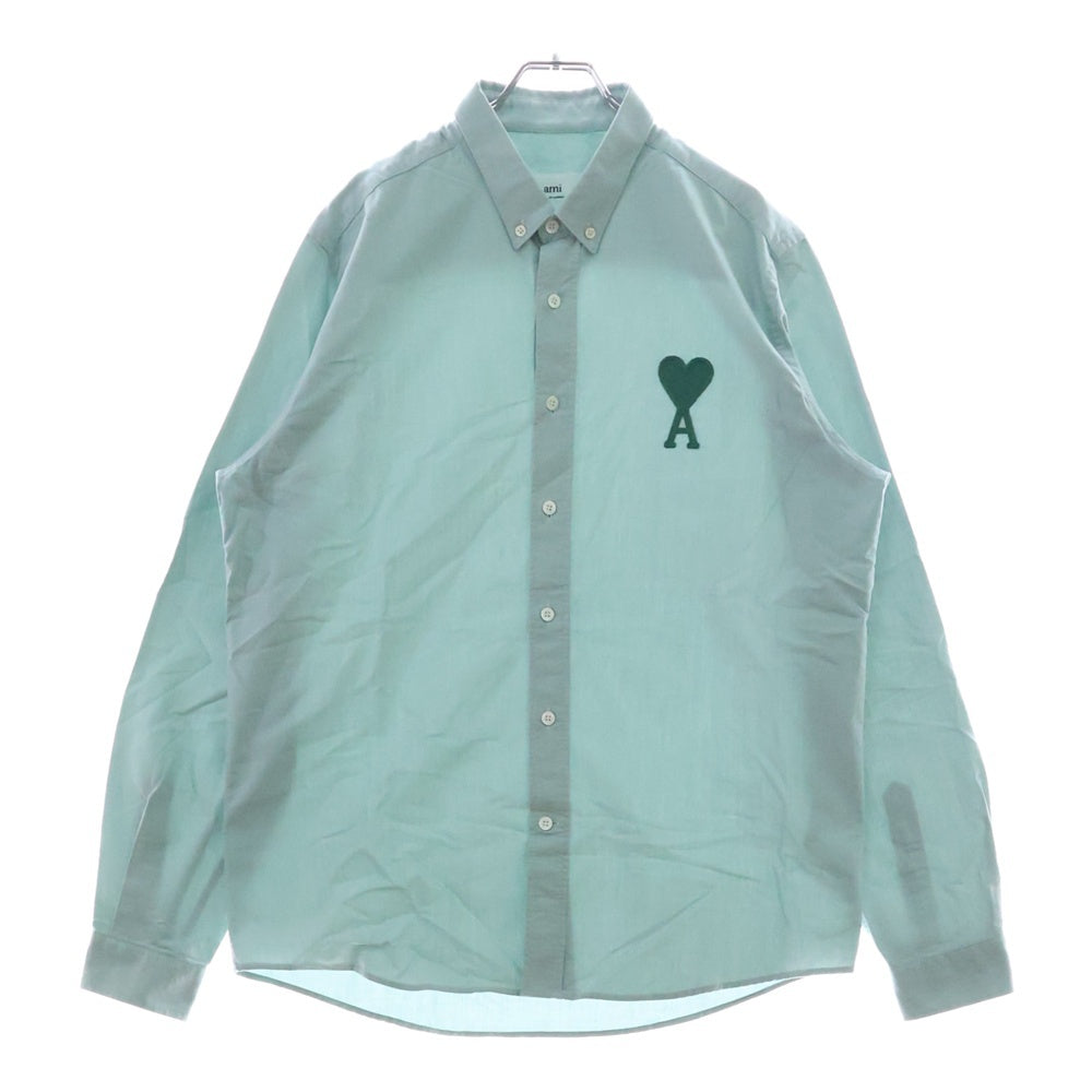AMI Alexandre Mattiussi(アミアレクサンドルマテュッシ) Logo Shirt ハートロゴ刺繍 長袖シャツ グリーン E21HC024.45