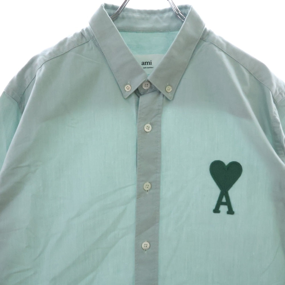 AMI Alexandre Mattiussi(アミアレクサンドルマテュッシ) Logo Shirt ハートロゴ刺繍 長袖シャツ グリーン E21HC024.45