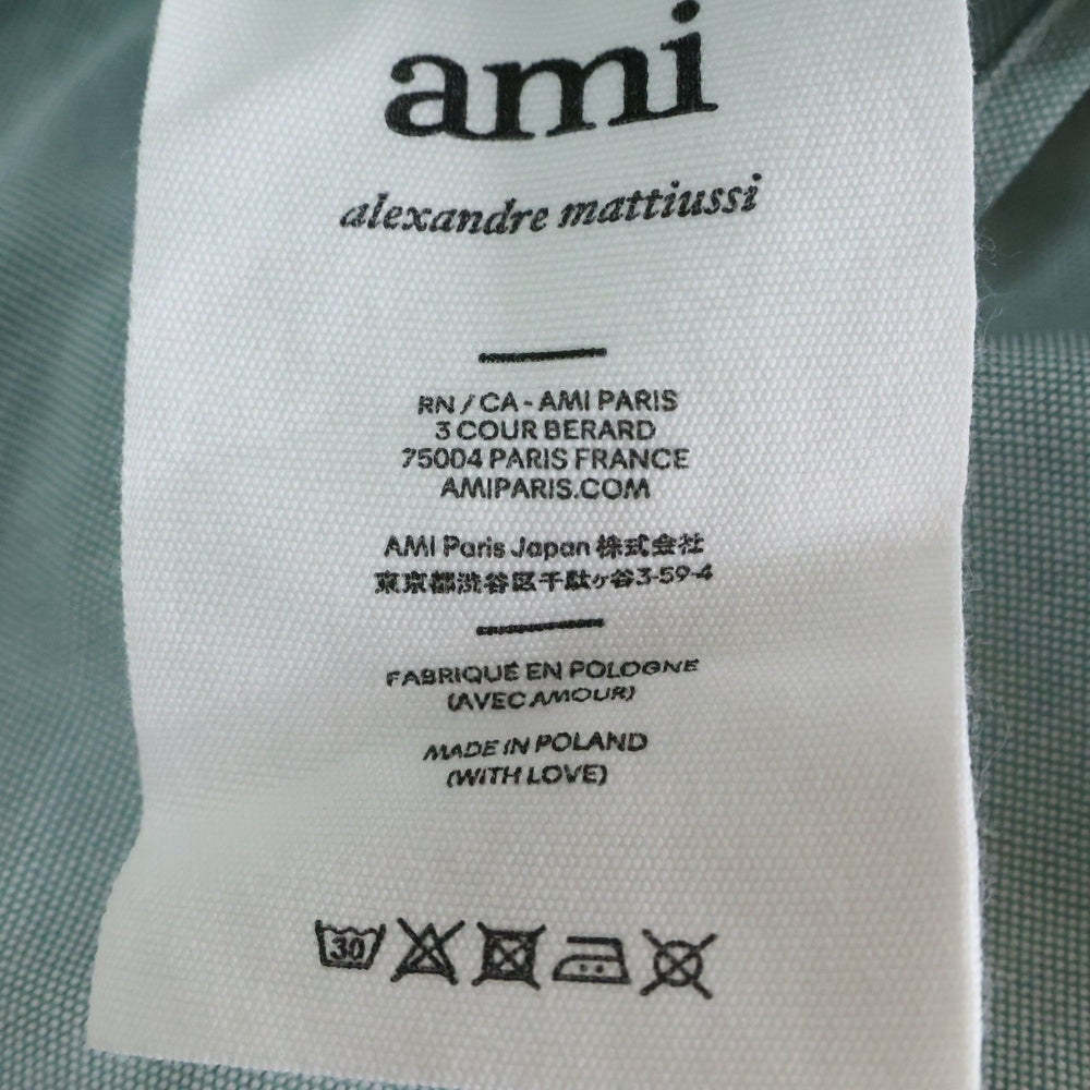 AMI Alexandre Mattiussi(アミアレクサンドルマテュッシ) Logo Shirt ハートロゴ刺繍 長袖シャツ グリーン E21HC024.45