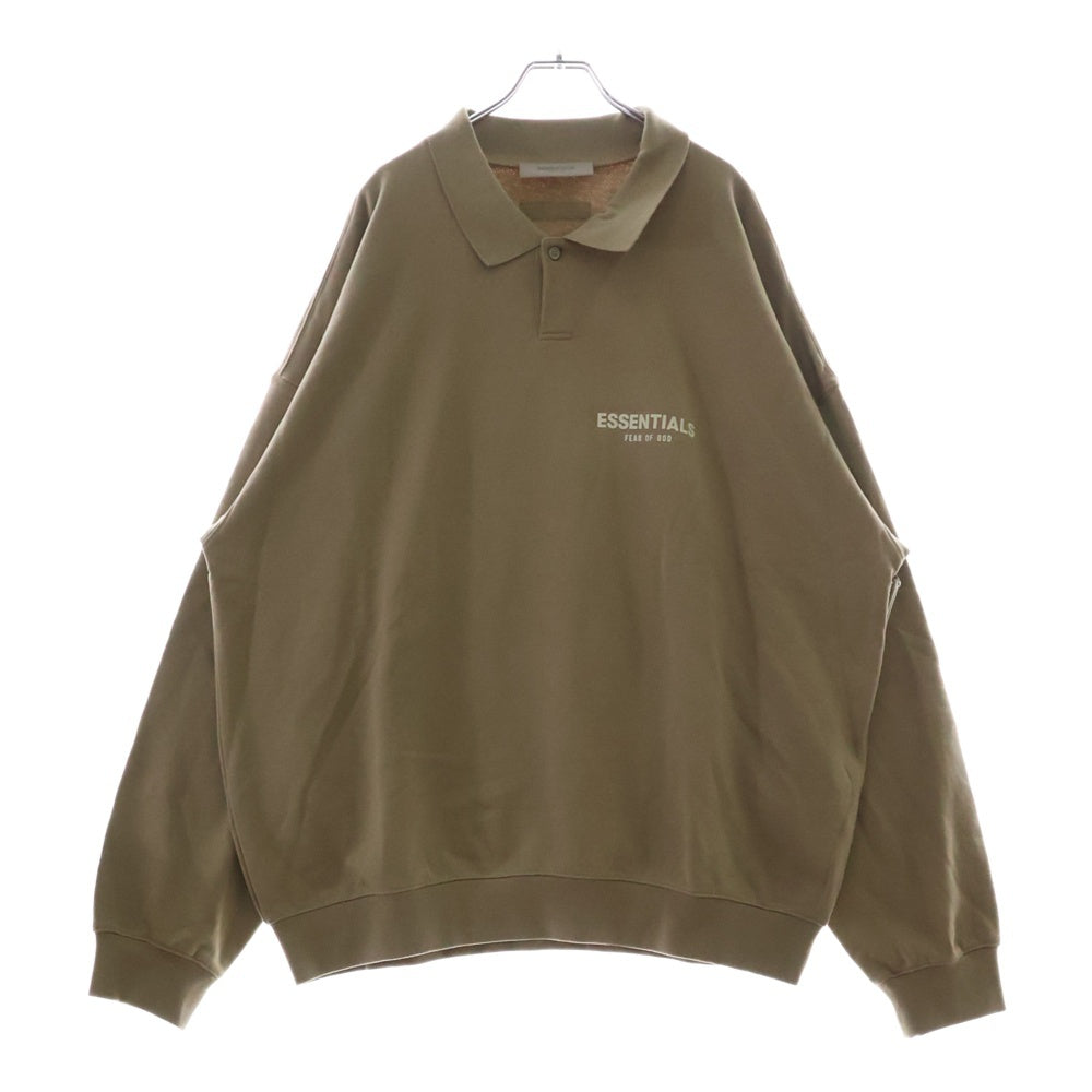 FEAR OF GOD ESSENTIALS(フィアオブゴッド エッセンシャルズ) HENLY RUGBY フェルトロゴ 長袖スウェットポロシャツ ラガーシャツ ブラウン