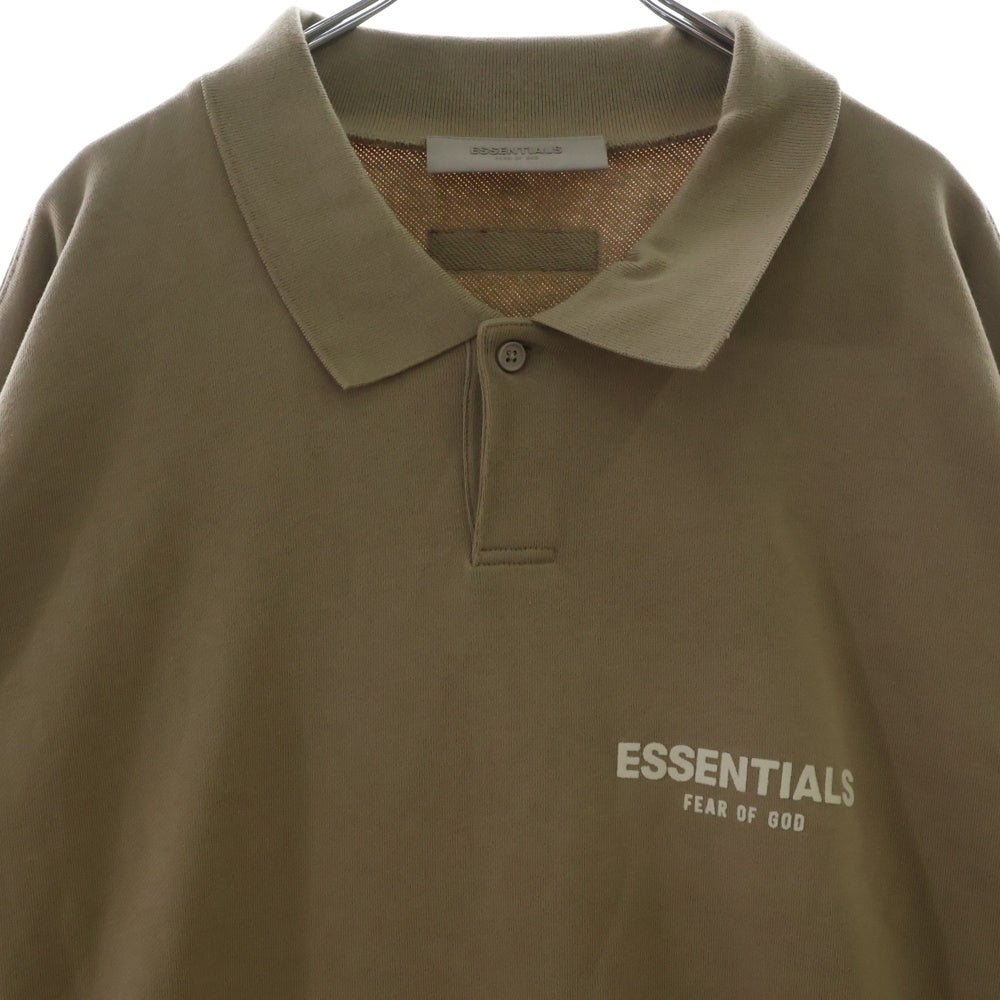 FEAR OF GOD ESSENTIALS(フィアオブゴッド エッセンシャルズ) HENLY RUGBY フェルトロゴ 長袖スウェットポロシャツ ラガーシャツ ブラウン