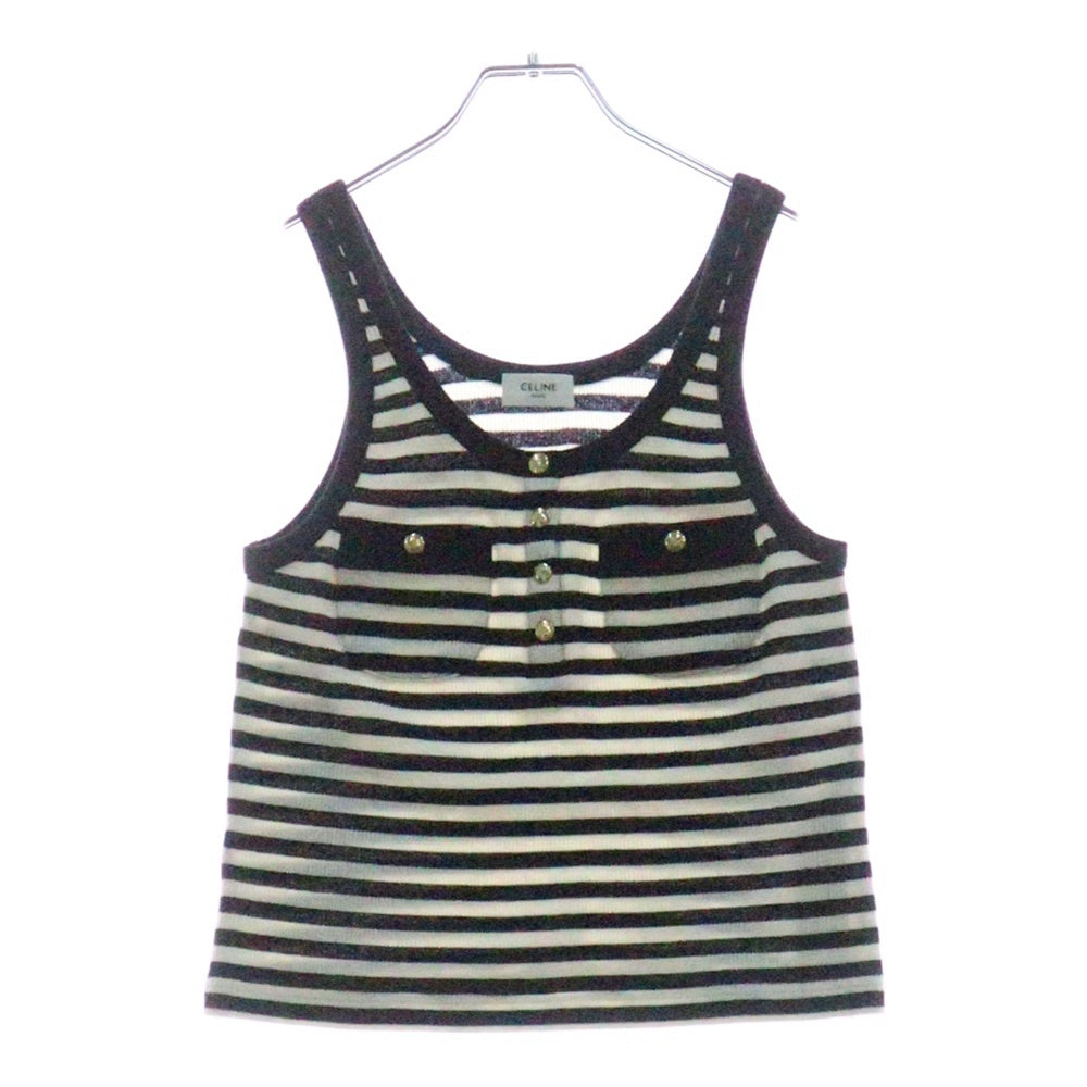 CELINE(セリーヌ) Mariniere Tank Top マリニエール リブ コットンジャージー タンクトップ ノースリーブシャツ レディース ホワイト/ブラック 2X47H136K.38AW
