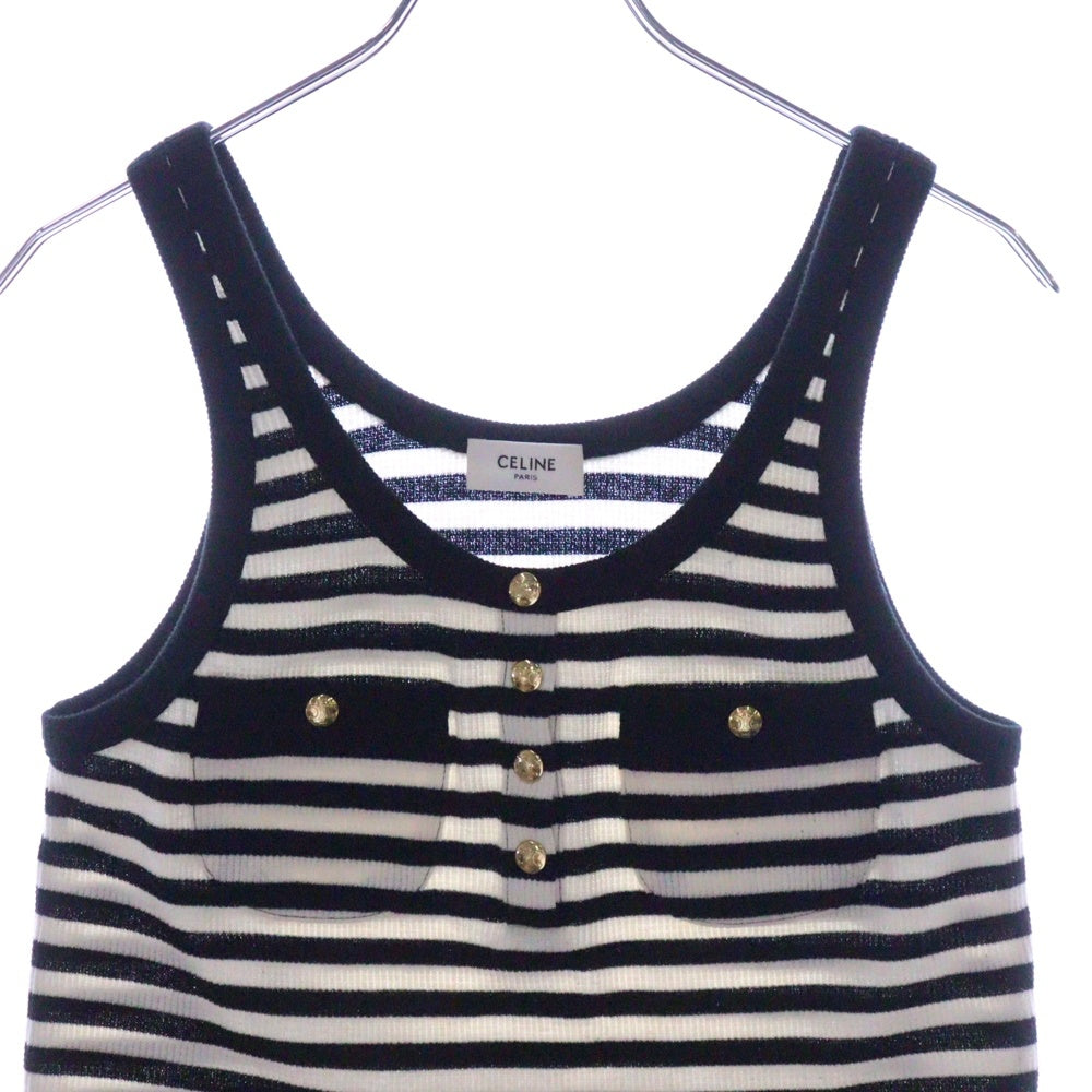CELINE(セリーヌ) Mariniere Tank Top マリニエール リブ コットンジャージー タンクトップ ノースリーブシャツ レディース ホワイト/ブラック 2X47H136K.38AW