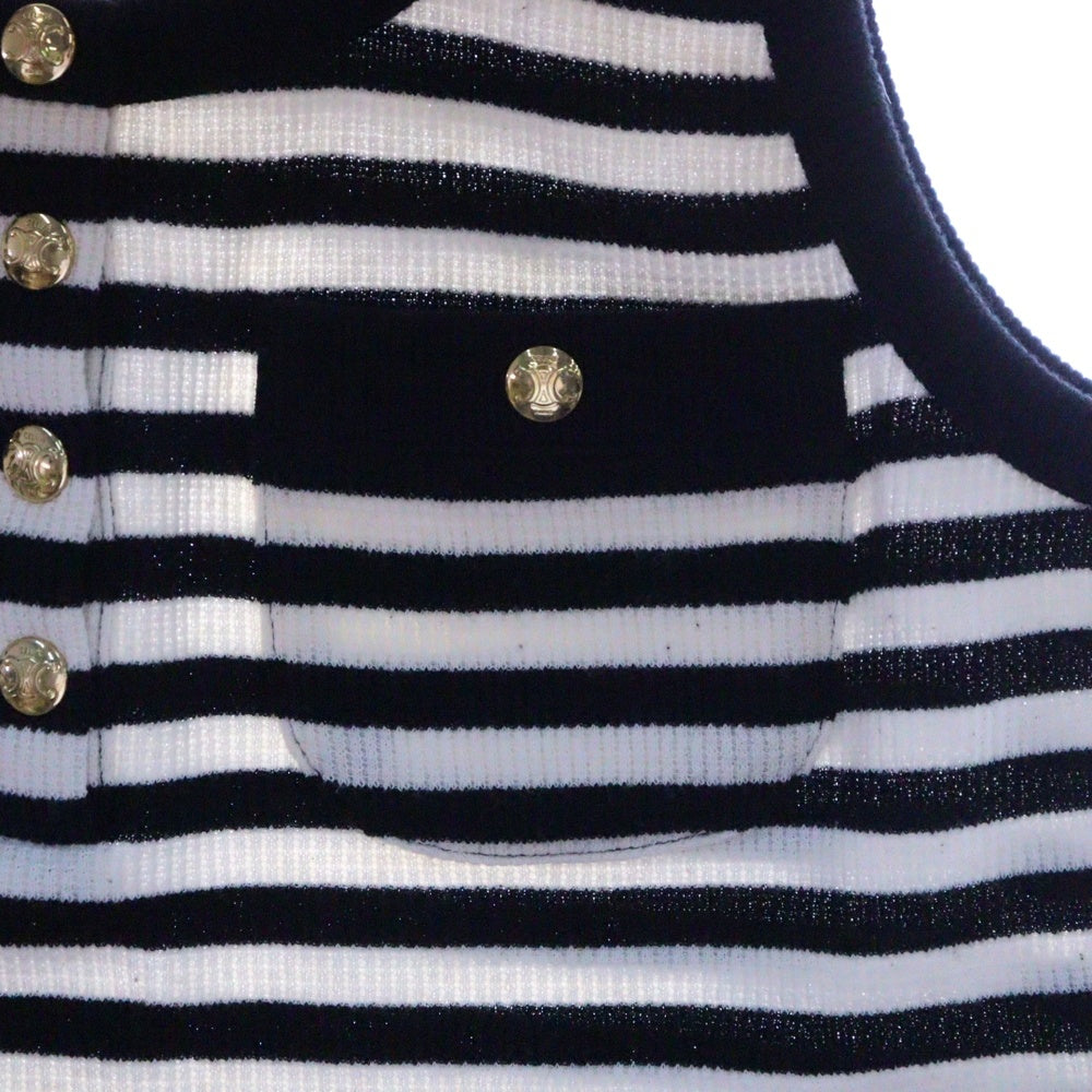 CELINE(セリーヌ) Mariniere Tank Top マリニエール リブ コットンジャージー タンクトップ ノースリーブシャツ レディース ホワイト/ブラック 2X47H136K.38AW