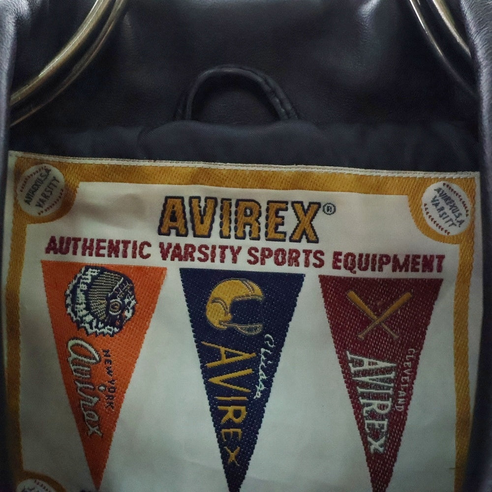 AVIREX(アヴィレックス) VARSITY LIGHT SIGNATURE LEATHER JACKET ラムスキン ロゴパッチ シングルレザージャケット ブラック 783-4950016
