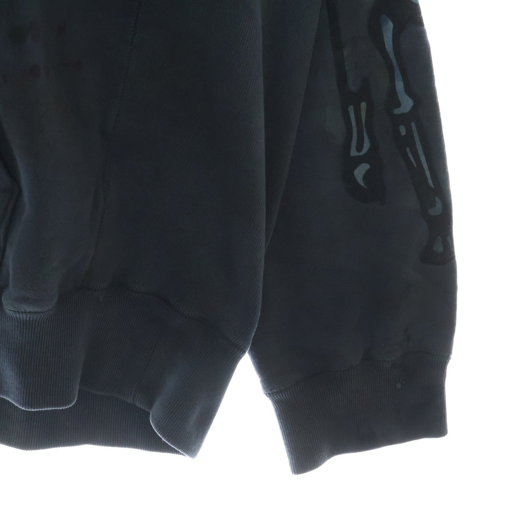 cvtvlist(カタリスト) BACK IRON CROSS × SKULL SLEEVE POP UP限定ロゴプリントダメージ加工オーバーサイズフーディー パーカー ネイビー