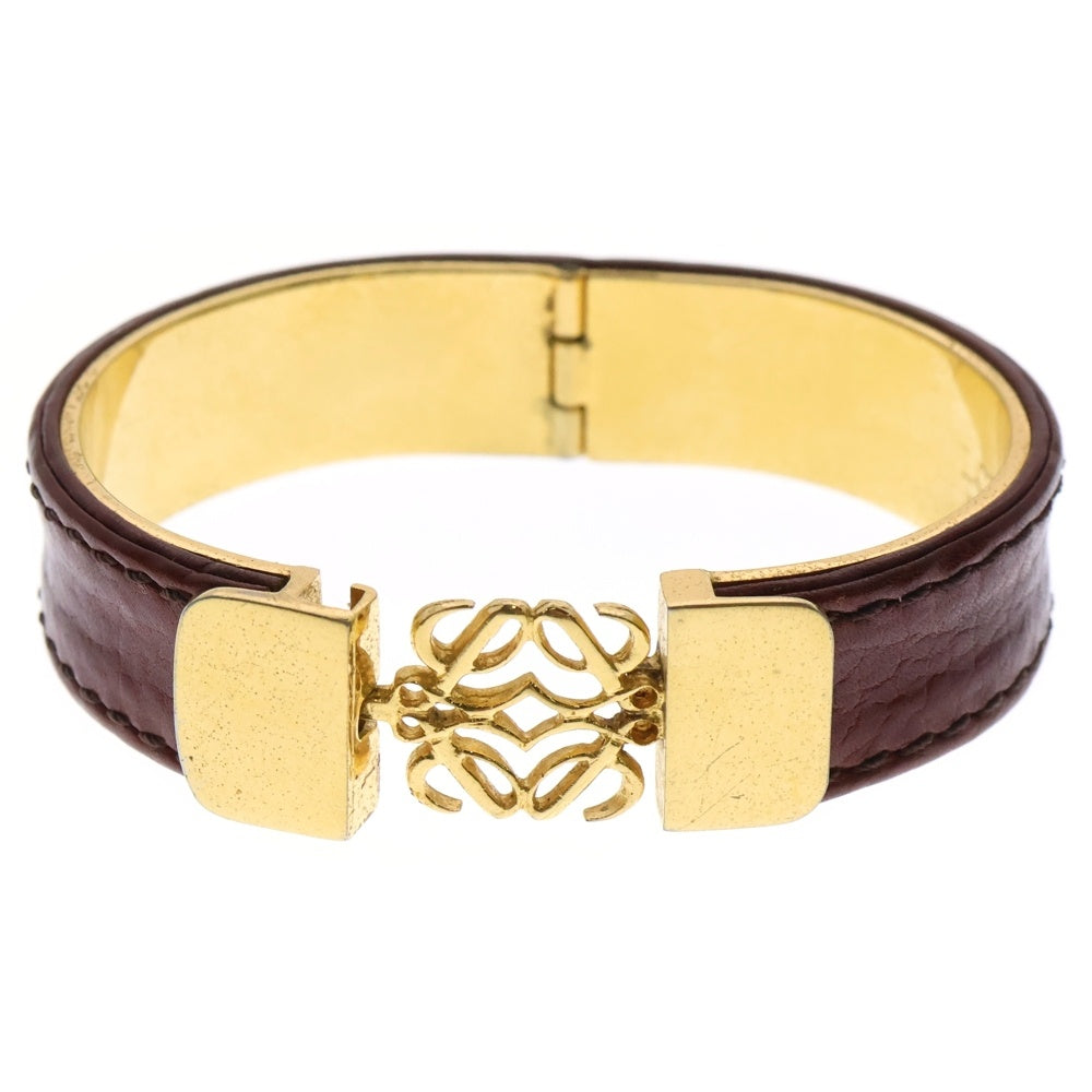 LOEWE(ロエベ) Anagram Logo Bangle アナグラムロゴバングル レザーブレスレット ブラウン/ゴールド