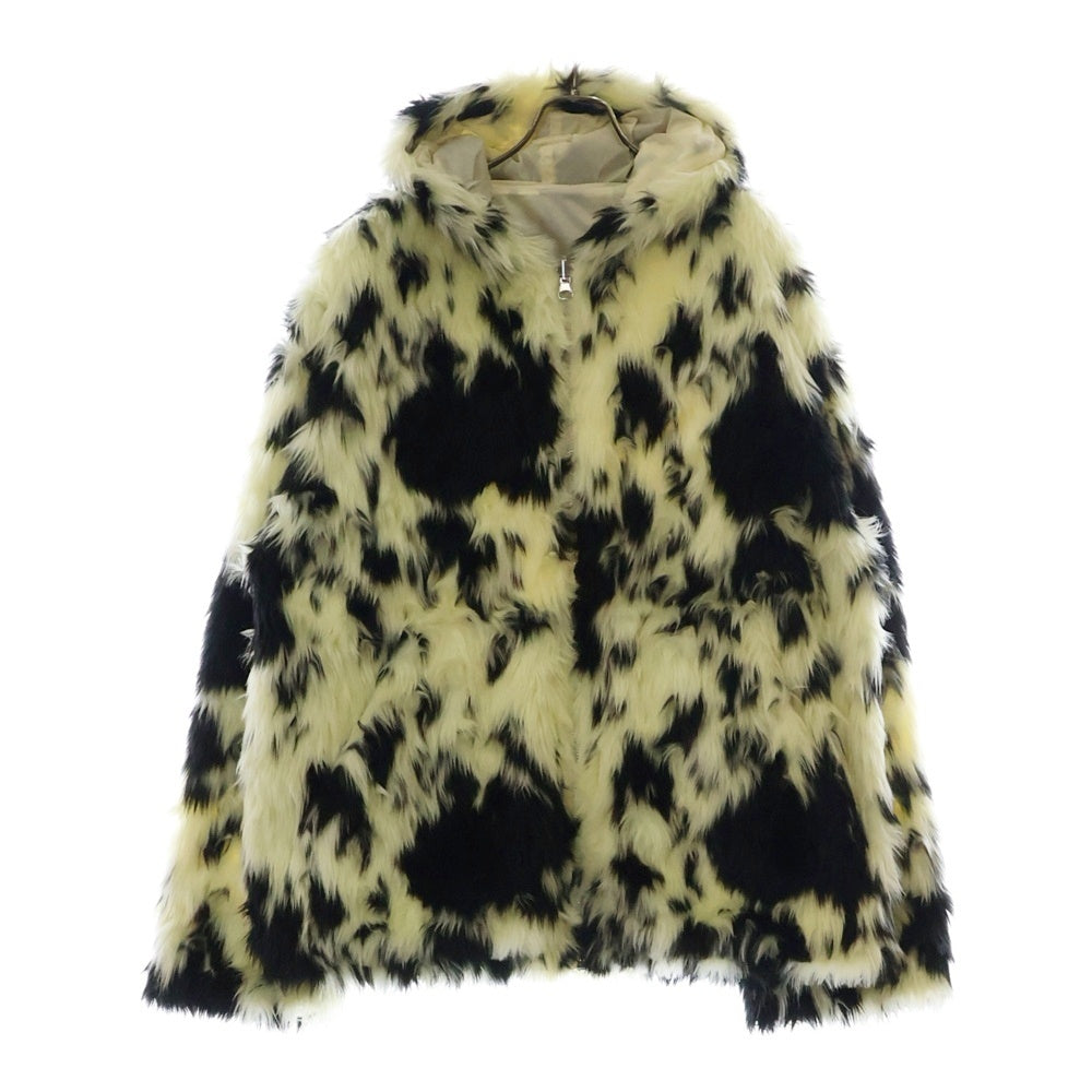 BLUEMARBLE(ブルーマーブル) 23AW Reversible black faux fur hooded jacket リバーシブルフェイクファージップアップフーデッドジャケット ブラック/ホワイト
