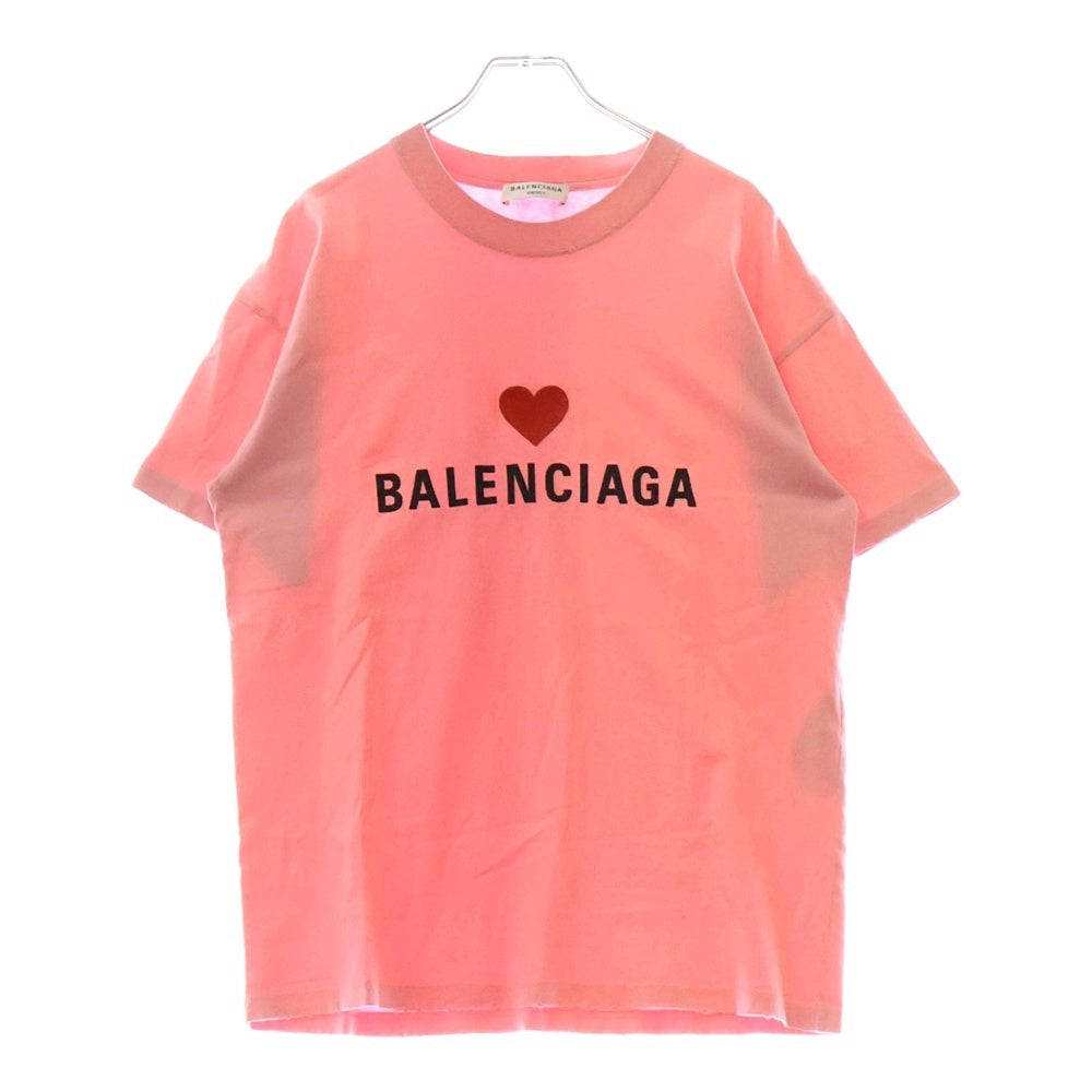 BALENCIAGA(バレンシアガ) Logo With Heart T-Shirt ハートロゴ刺繍ダメージ加工半袖Tシャツ ピンク 612965 TLVC3