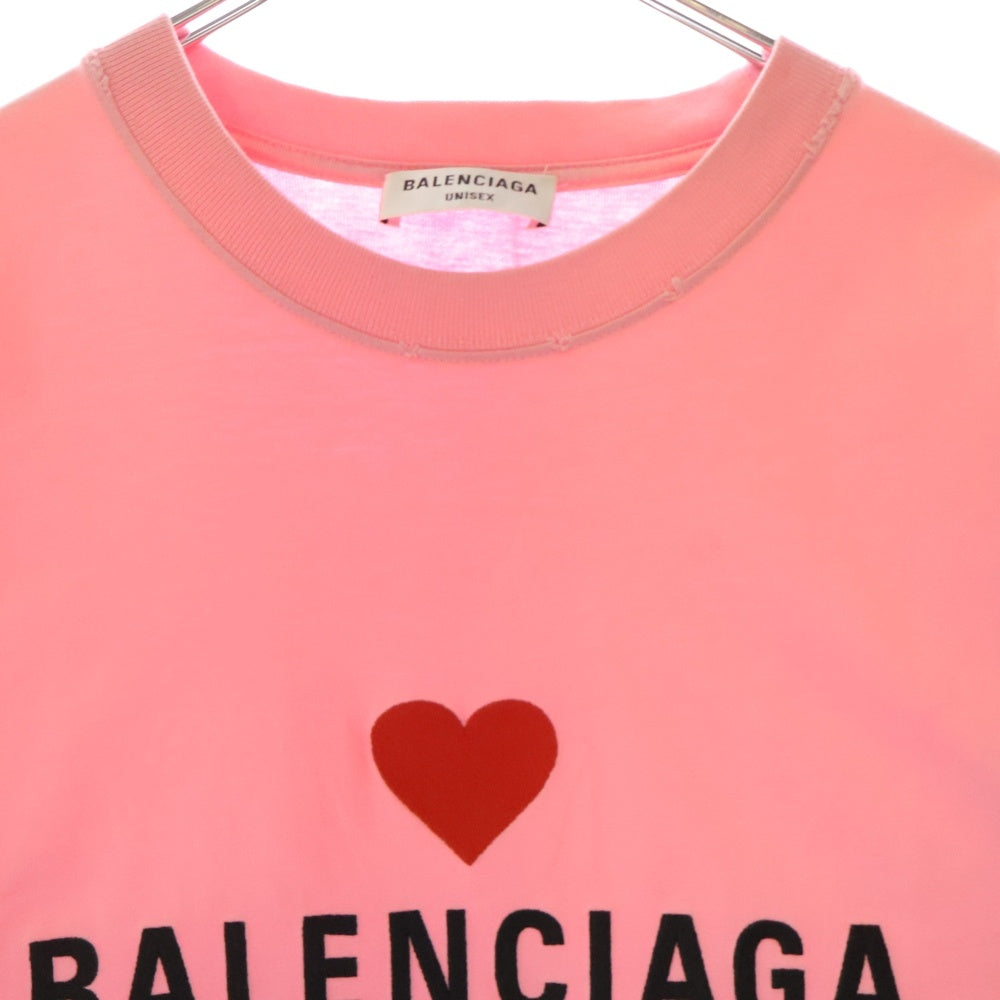 BALENCIAGA(バレンシアガ) Logo With Heart T-Shirt ハートロゴ刺繍ダメージ加工半袖Tシャツ ピンク 612965 TLVC3