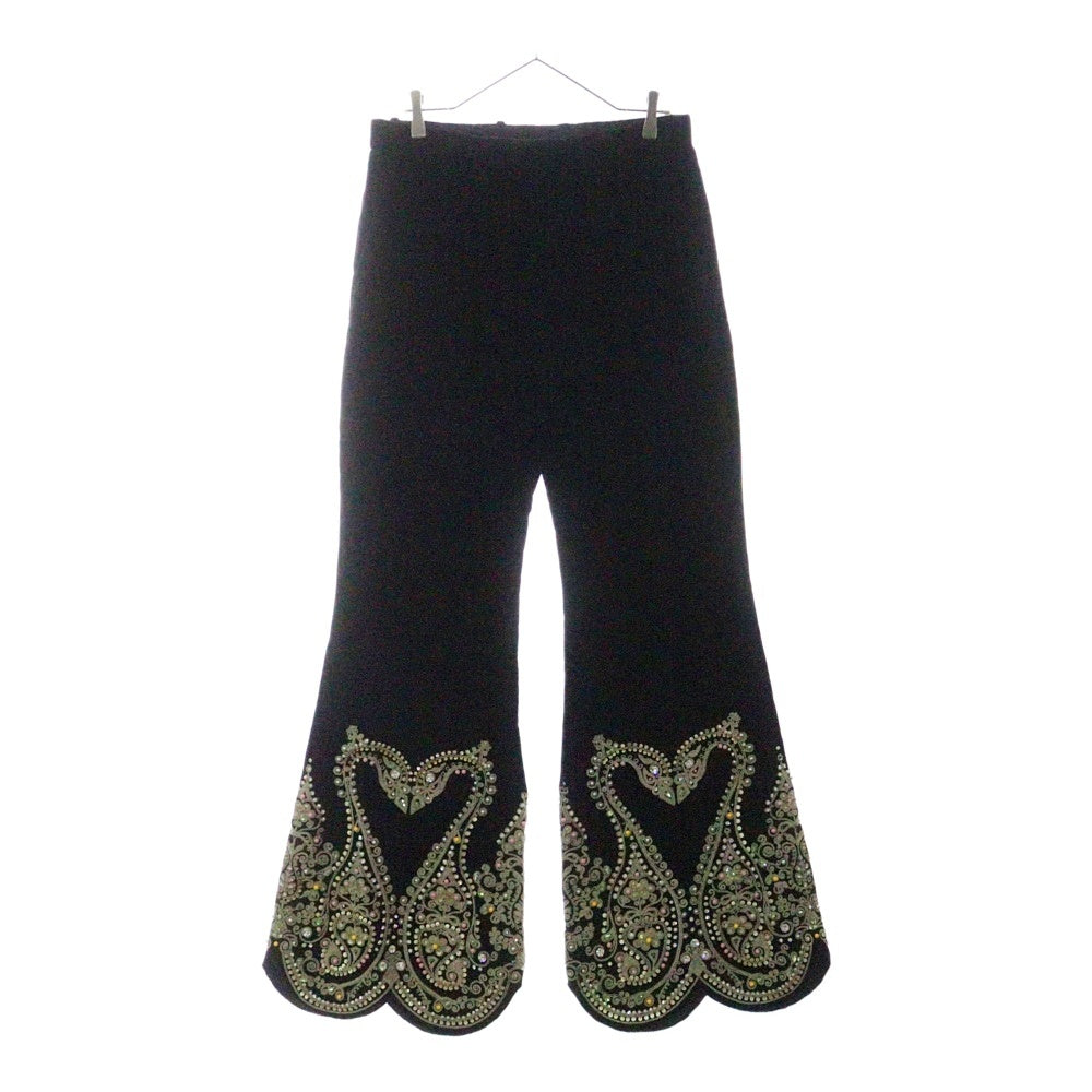GUCCI(グッチ) Embroidered Velvet Pants ラインストーン装飾 ベロア ベルベットパンツ フレアパンツ ブラック 694442 ZAJAY