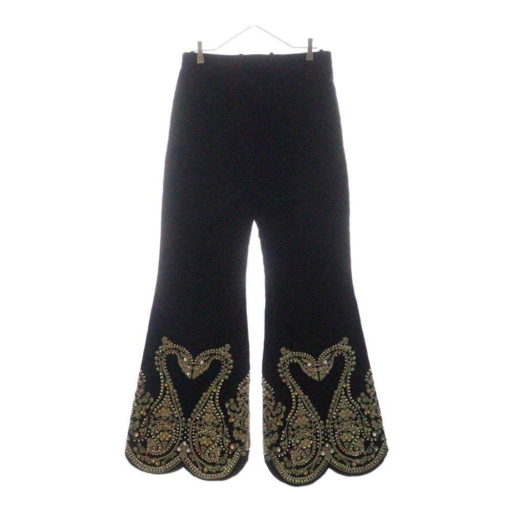GUCCI(グッチ) Embroidered Velvet Pants ラインストーン装飾 ベロア ベルベットパンツ フレアパンツ ブラック 694442 ZAJAY