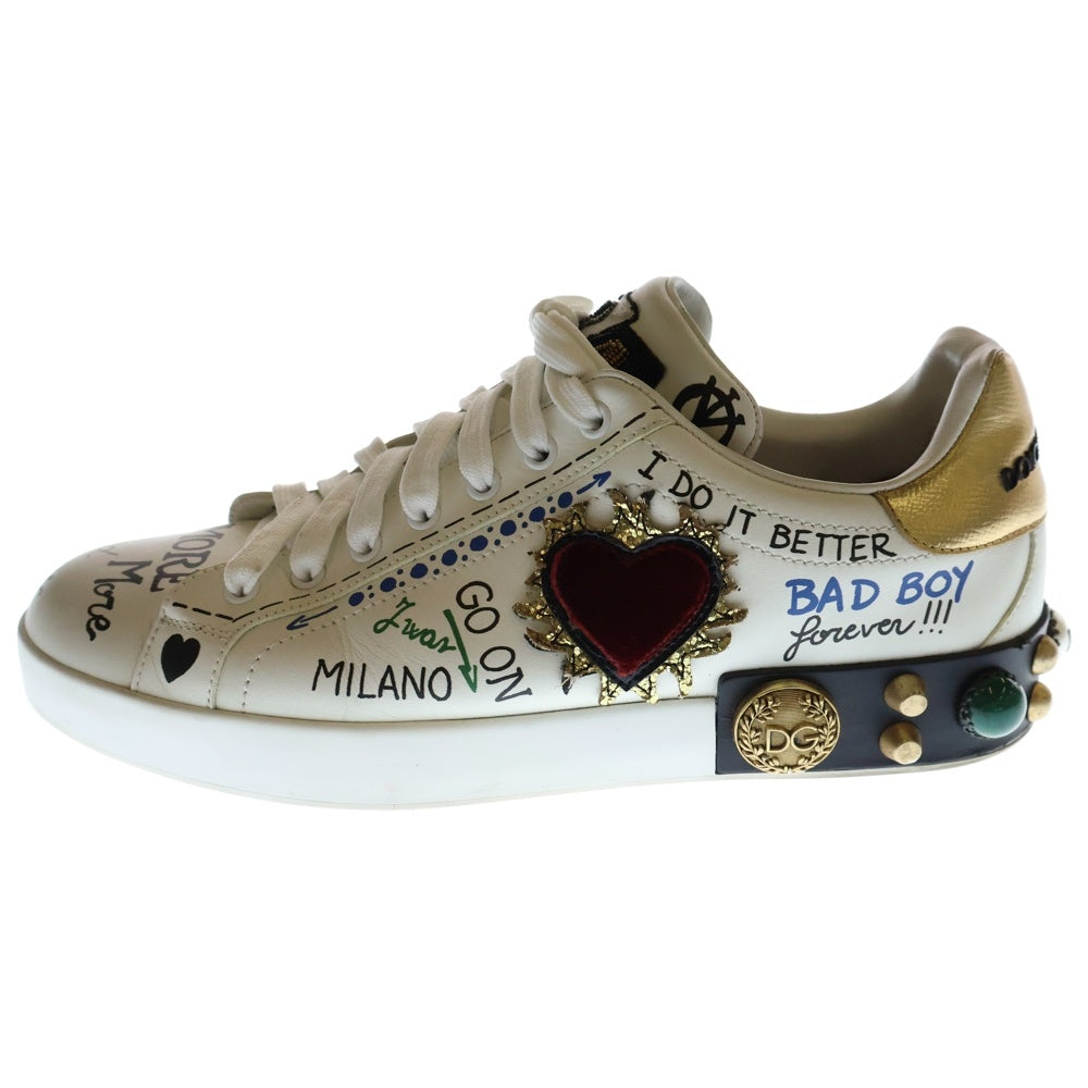 DOLCE & GABBANA(ドルチェアンドガッバーナ) Portofino スタッズ装飾レザーローカットスニーカー ホワイト CS1759