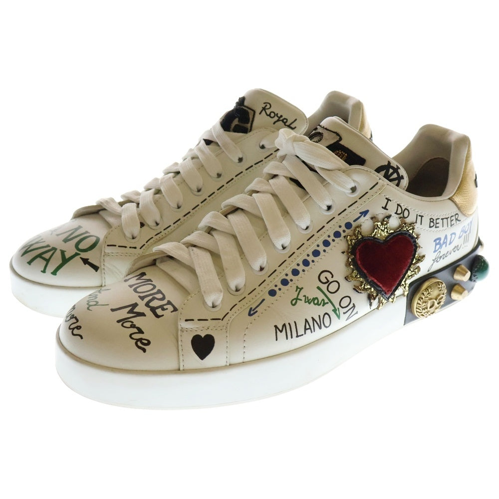 DOLCE & GABBANA(ドルチェアンドガッバーナ) Portofino スタッズ装飾レザーローカットスニーカー ホワイト CS1759