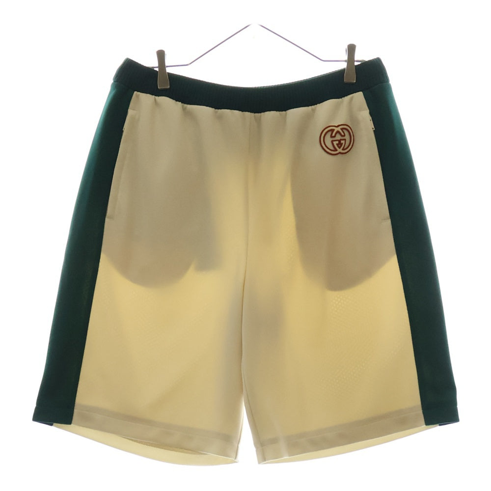 GUCCI(グッチ) ロゴ刺繍 バイカラー ショーツ ハーフパンツ ベージュ/グリーン 741490 XJFFA