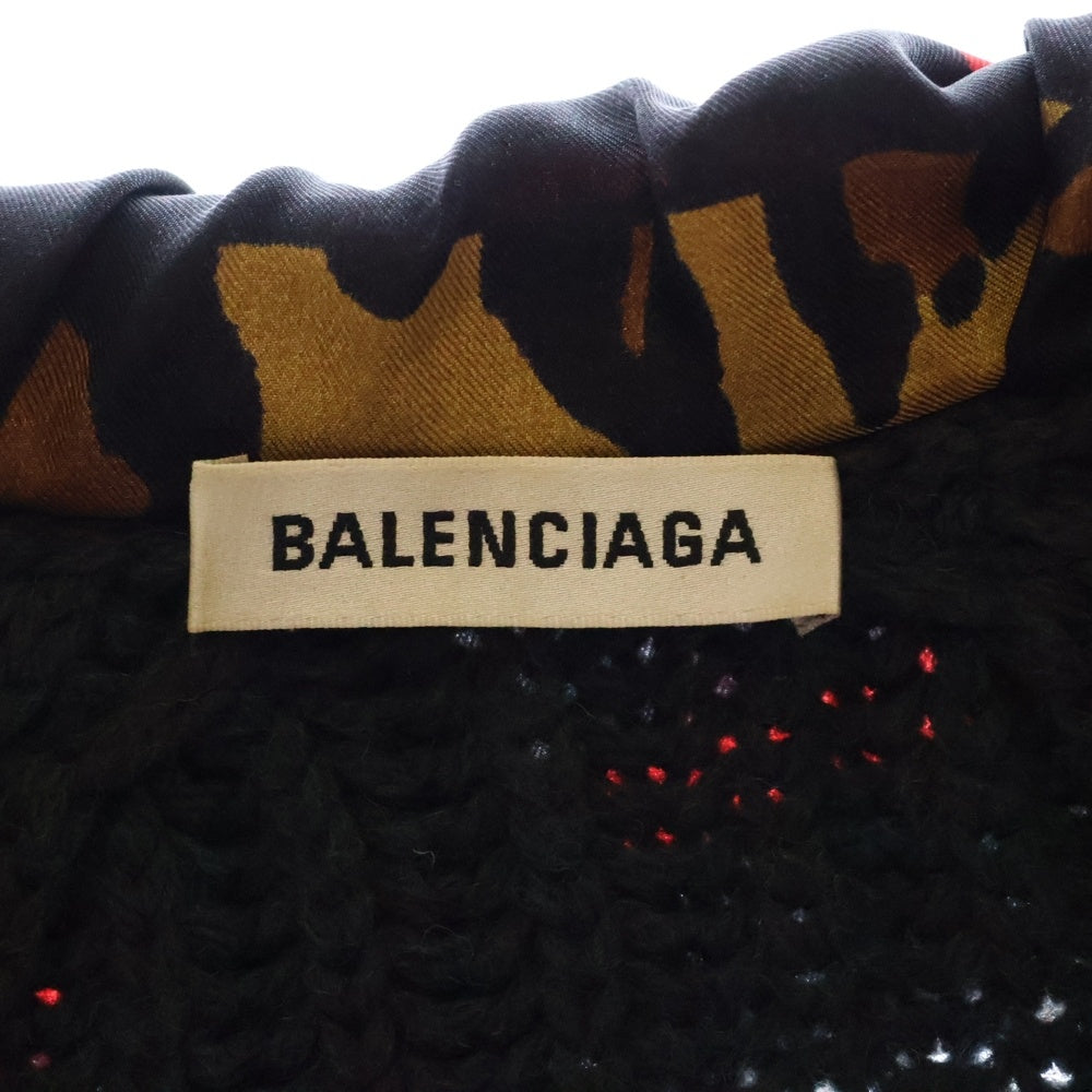 BALENCIAGA(バレンシアガ) Wool Knit Sweater シルクスカーフレイヤード Vネックウールニットセーター ブラック 529068 T1488