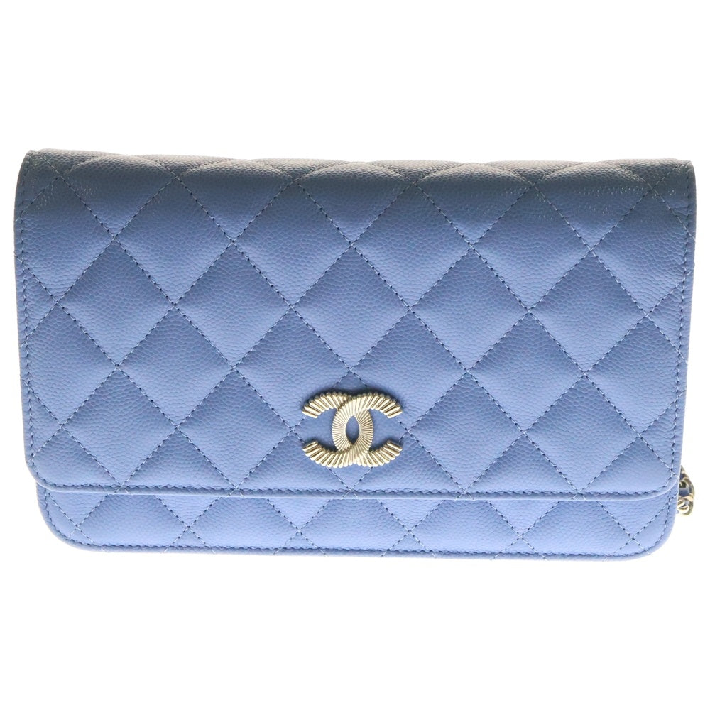 CHANEL(シャネル) マトラッセ キャビアスキン チェーンウォレット ショルダーバッグ ブルー AP4326
