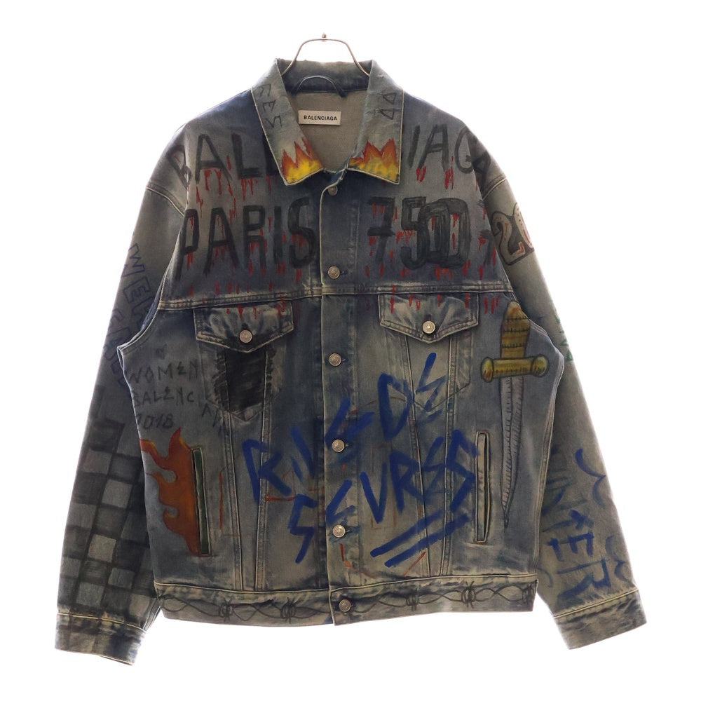 BALENCIAGA(バレンシアガ) 18AW OVERSIZED DENIM JACKET グラフィティオーバーサイズ落書き デニムジャケット 530723 TXE08 インディゴ