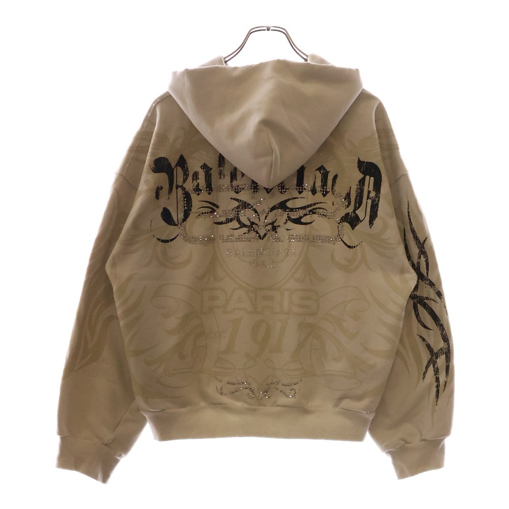 BALENCIAGA(バレンシアガ) 25SS REGULAR ZIP-UP HOODIE レギュラー ダメージ加工 ラインストーン ジップアップパーカー ブラック 803264 TRVR6