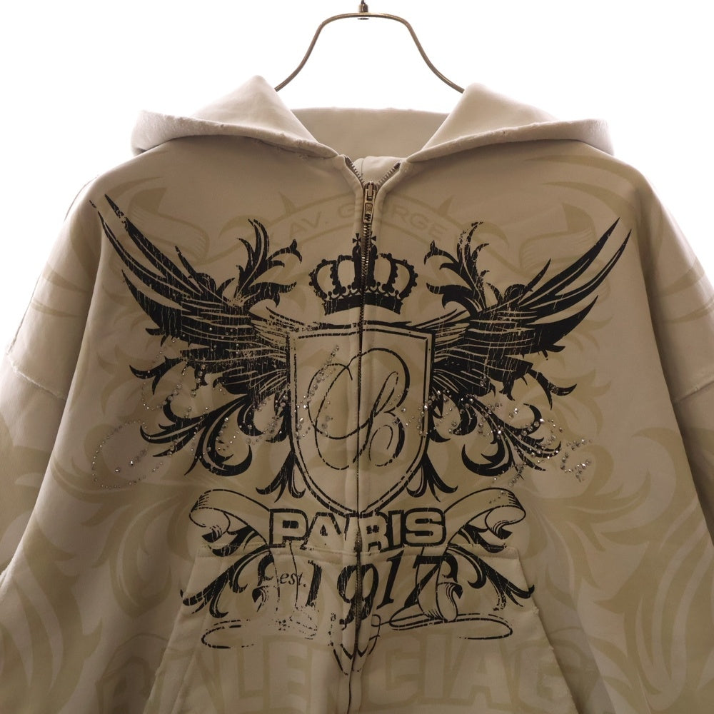 BALENCIAGA(バレンシアガ) 25SS REGULAR ZIP-UP HOODIE レギュラー ダメージ加工 ラインストーン ジップアップパーカー ブラック 803264 TRVR6
