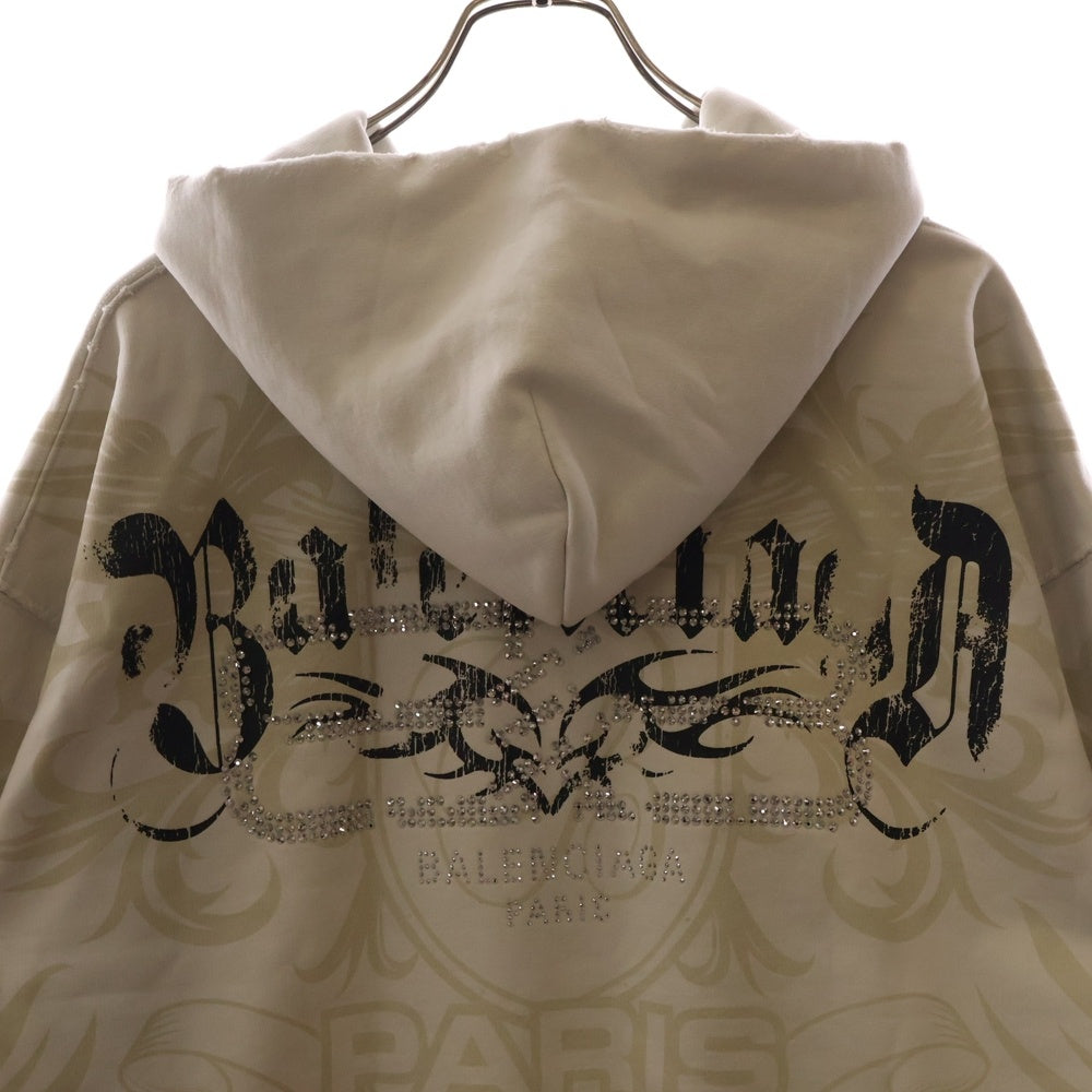 BALENCIAGA(バレンシアガ) 25SS REGULAR ZIP-UP HOODIE レギュラー ダメージ加工 ラインストーン ジップアップパーカー ブラック 803264 TRVR6