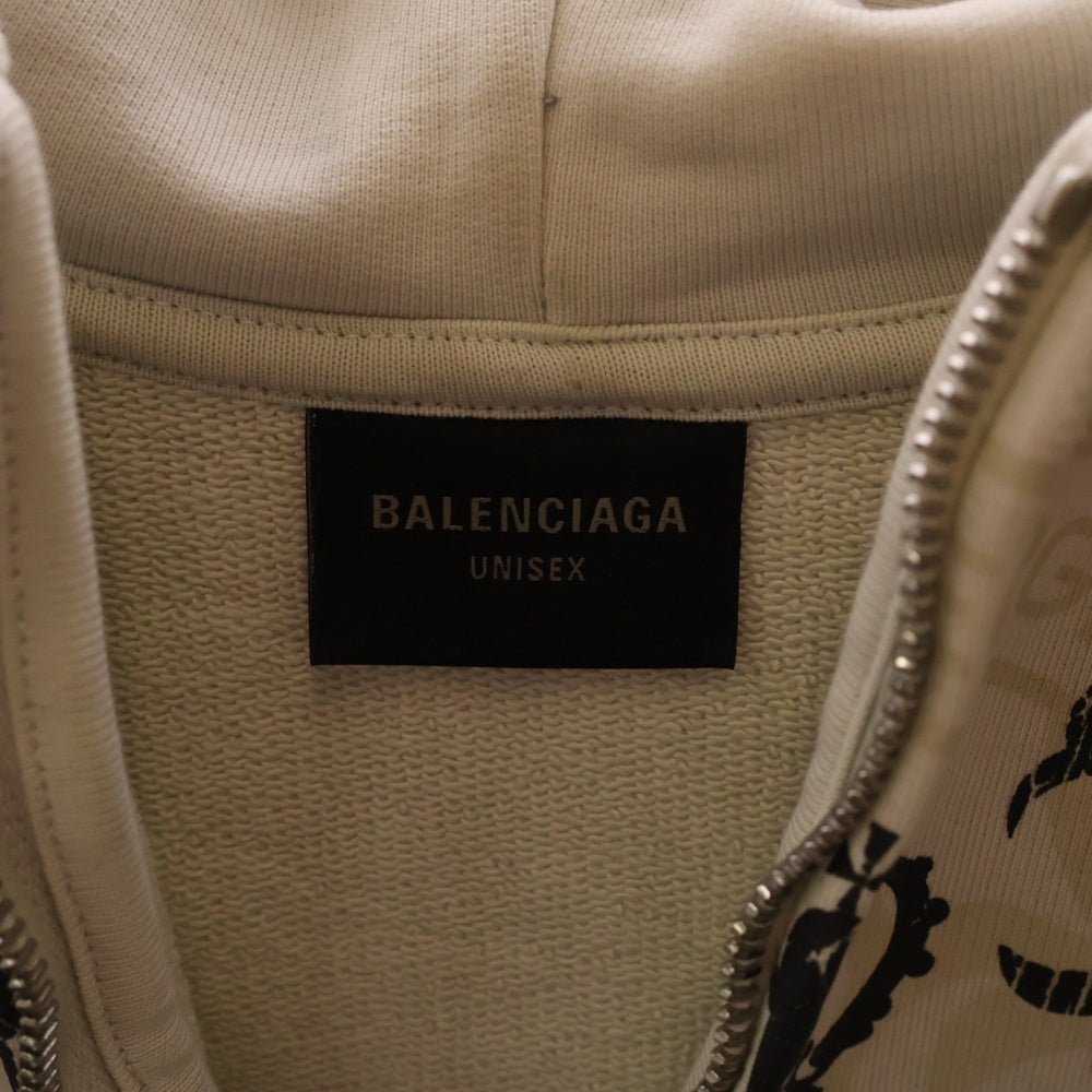 BALENCIAGA(バレンシアガ) 25SS REGULAR ZIP-UP HOODIE レギュラー ダメージ加工 ラインストーン ジップアップパーカー ブラック 803264 TRVR6
